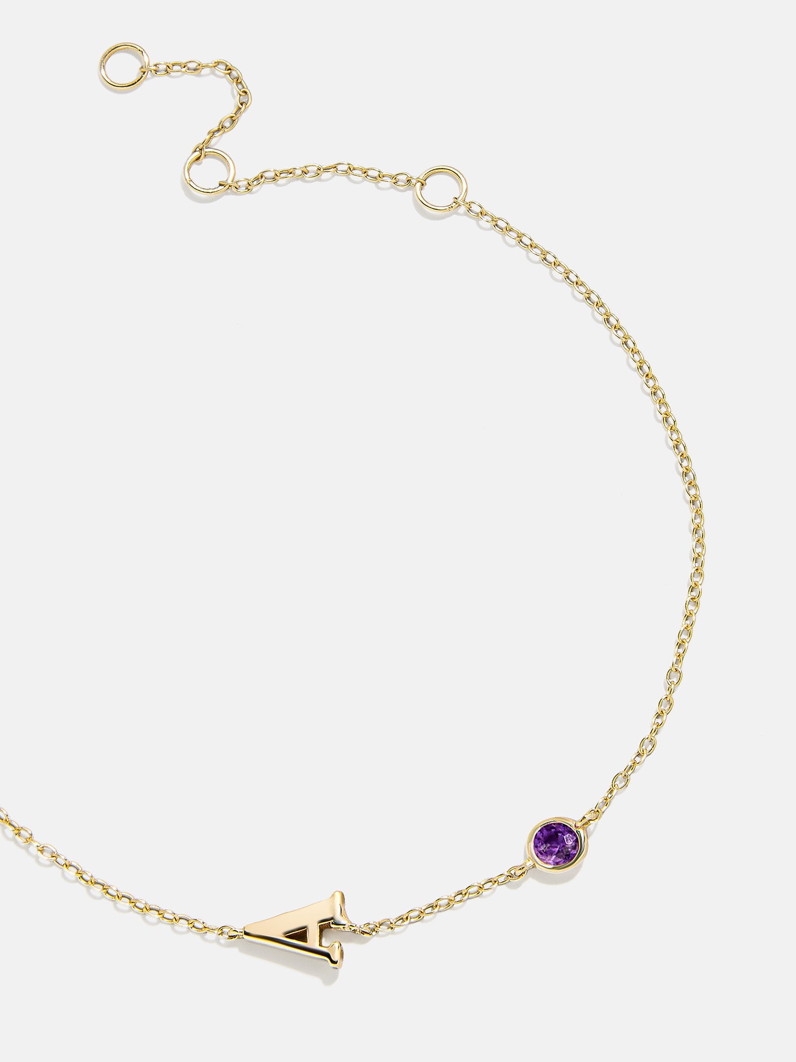 14K Gold Initial Birthstone Custom Bracelet - Amethyst