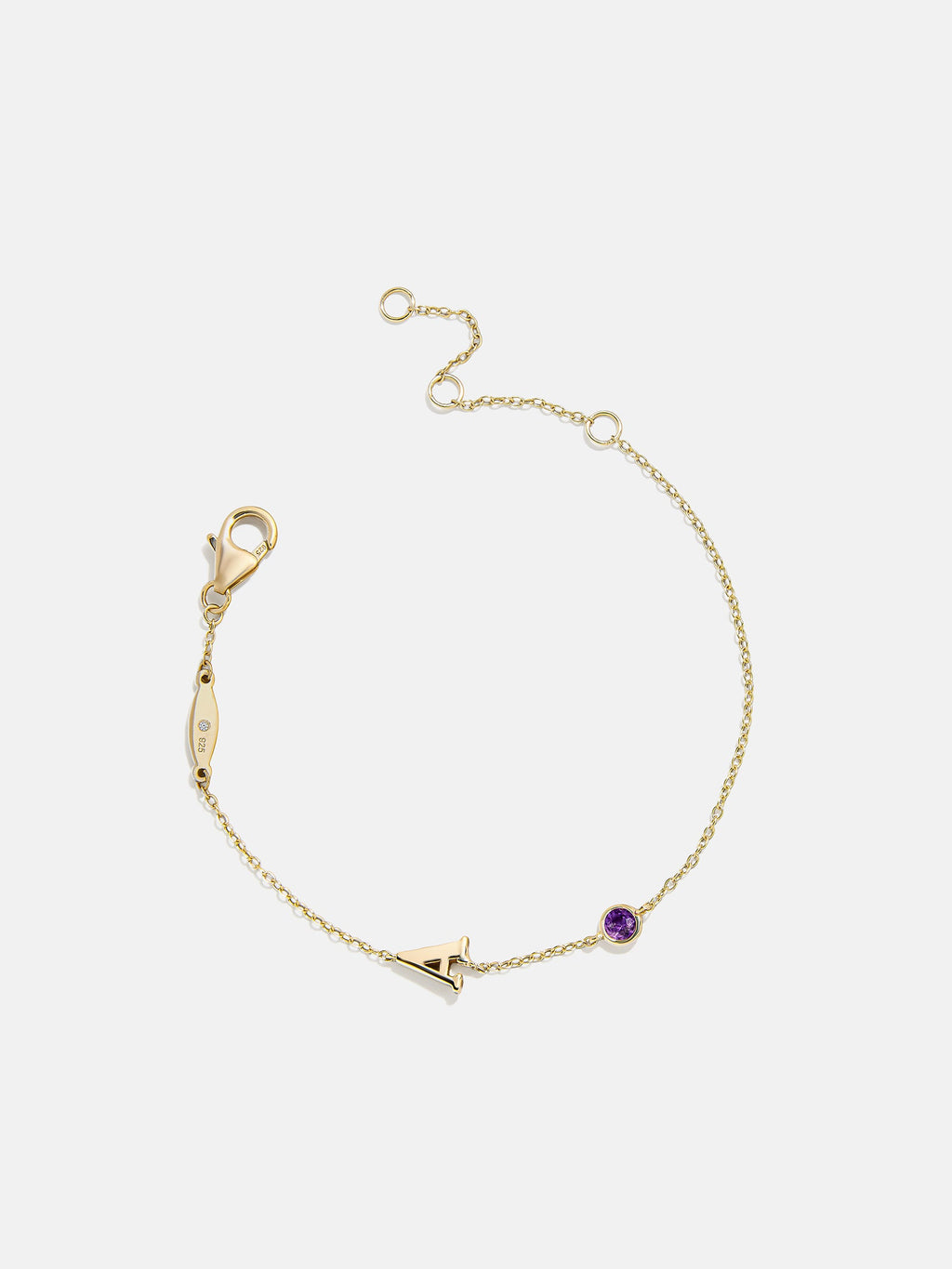 14K Gold Initial Birthstone Custom Bracelet - Amethyst