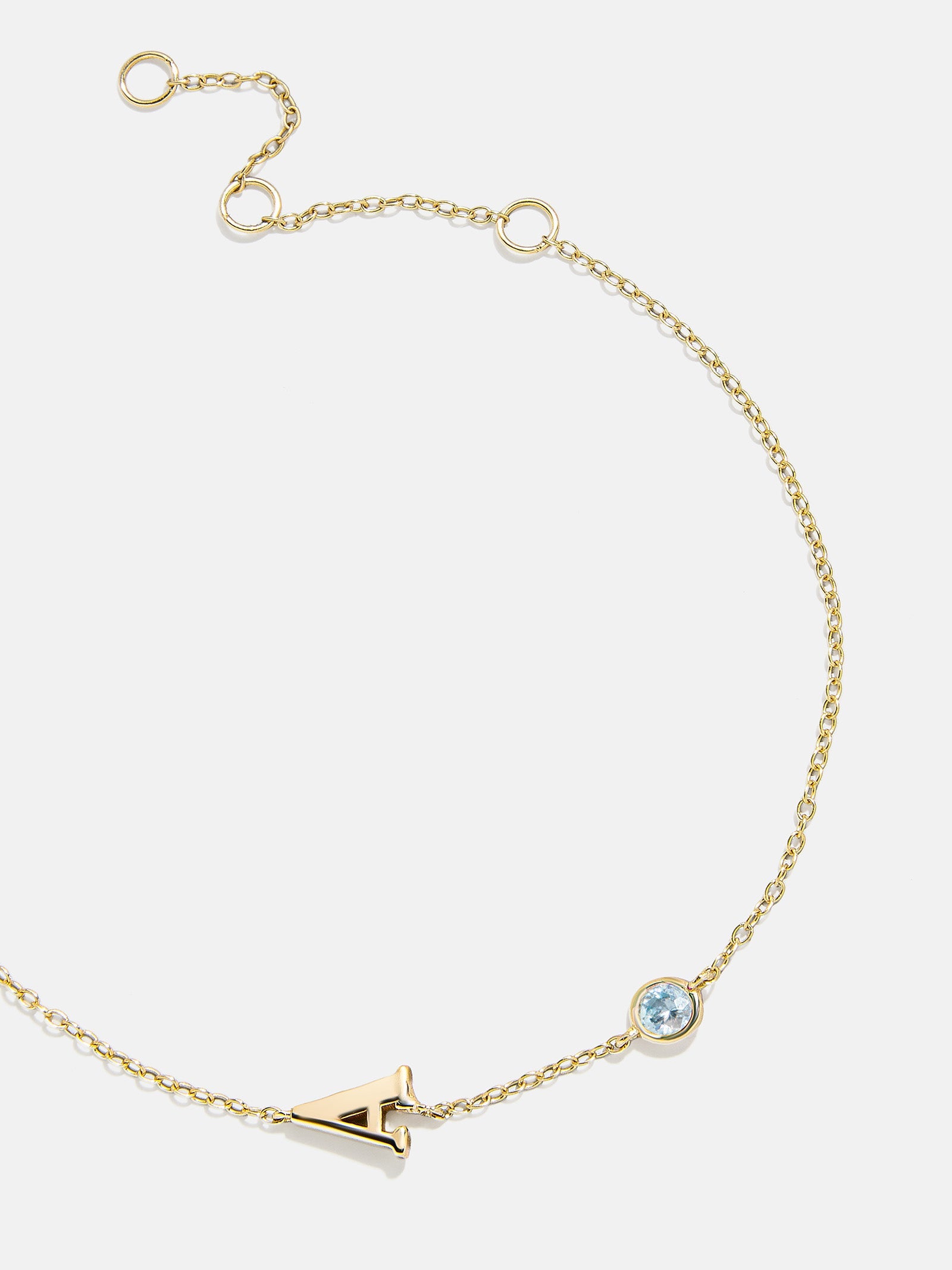 14K Gold Initial Birthstone Custom Bracelet - Aquamarine