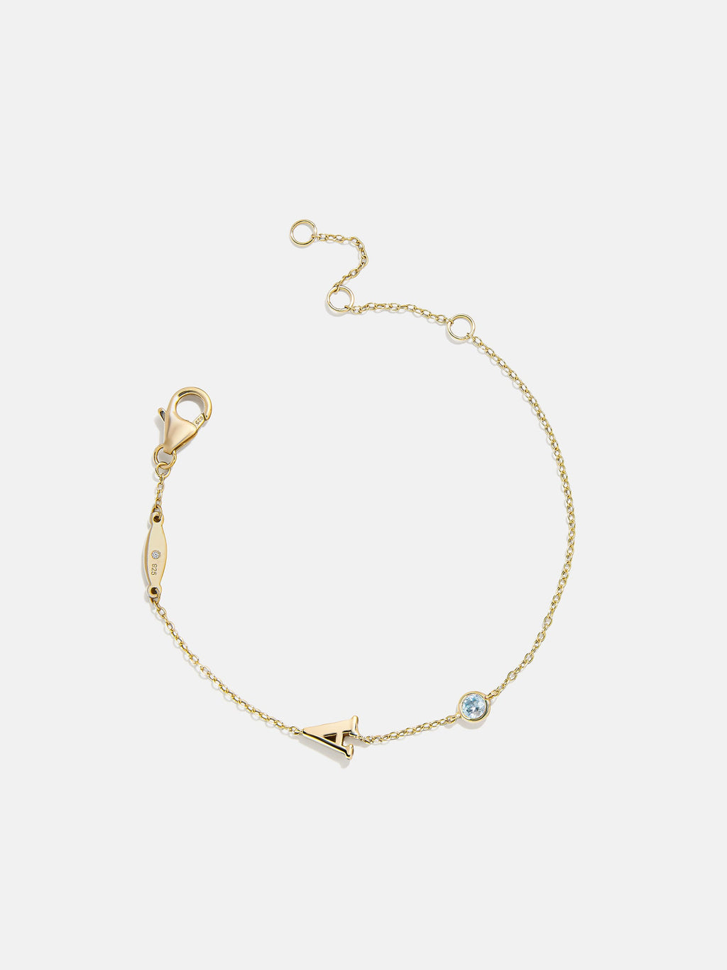 14K Gold Initial Birthstone Custom Bracelet - Aquamarine