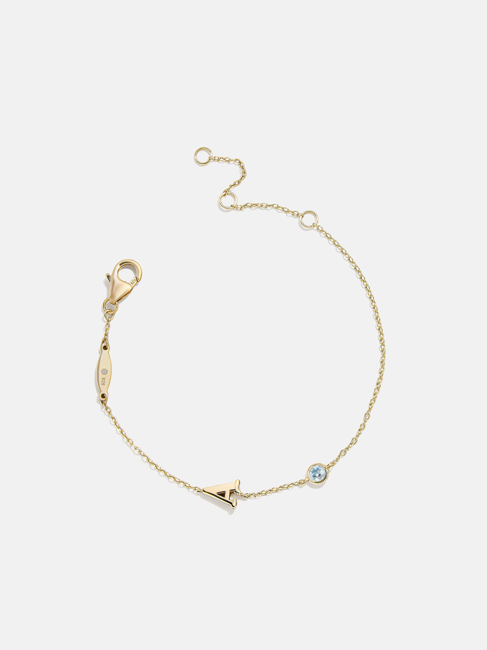 14K Gold Initial Birthstone Custom Bracelet - Aquamarine