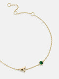 14K Gold Initial Birthstone Custom Bracelet - Emerald