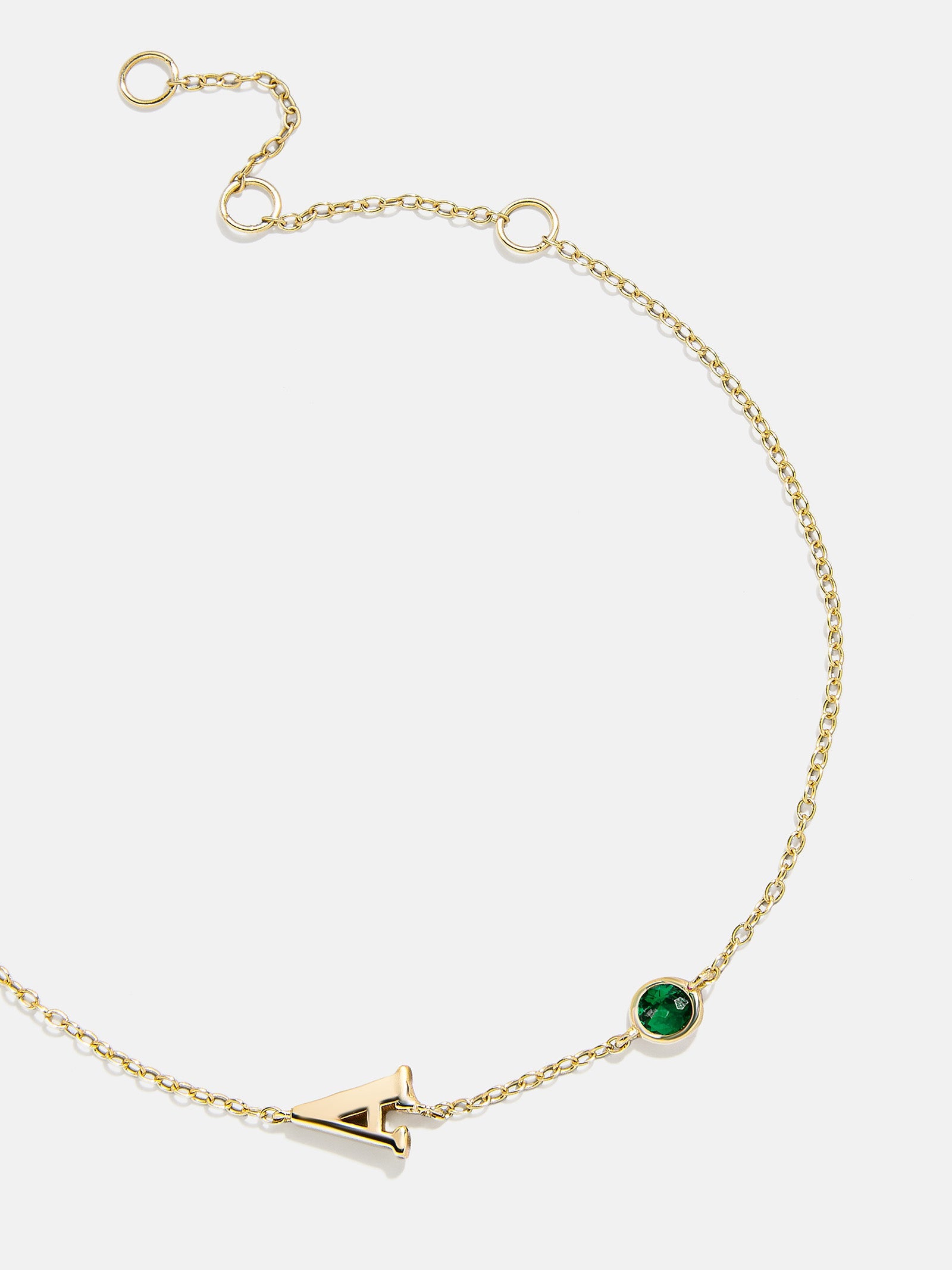 14K Gold Initial Birthstone Custom Bracelet - Emerald