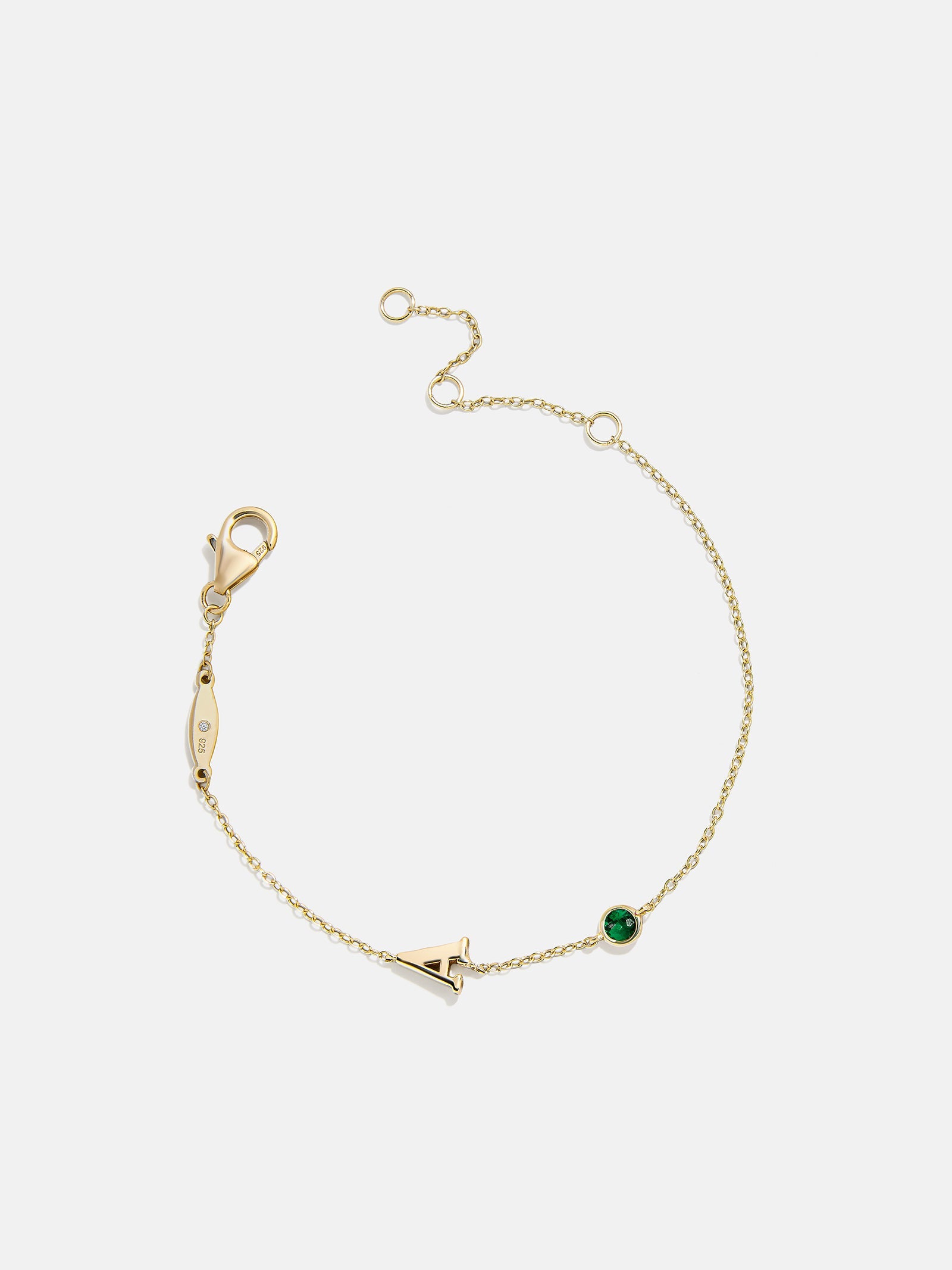 14K Gold Initial Birthstone Custom Bracelet - Emerald