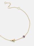 14K Gold Initial Birthstone Custom Bracelet - Light Amethyst
