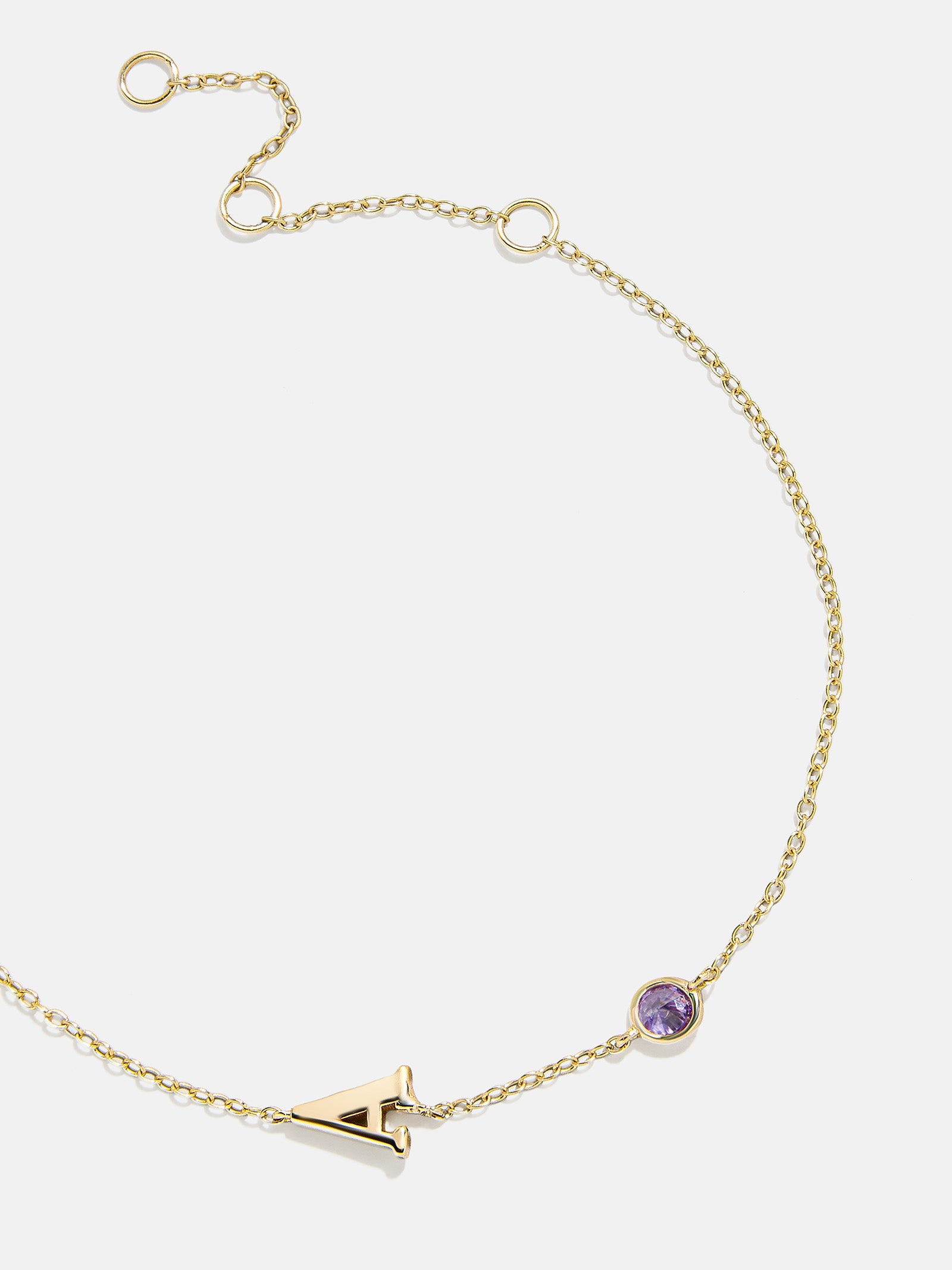 14K Gold Initial Birthstone Custom Bracelet - Light Amethyst
