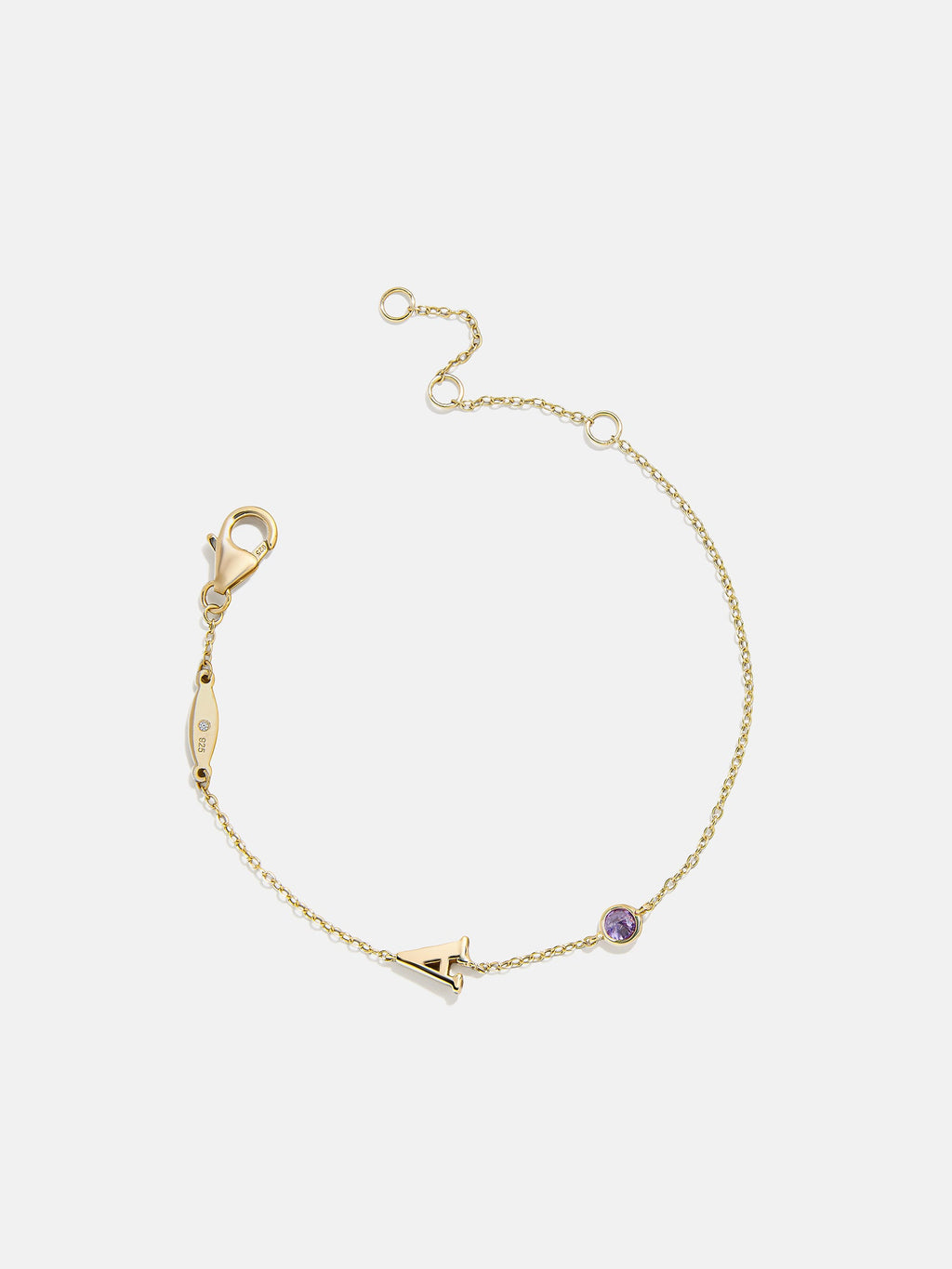 14K Gold Initial Birthstone Custom Bracelet - Light Amethyst