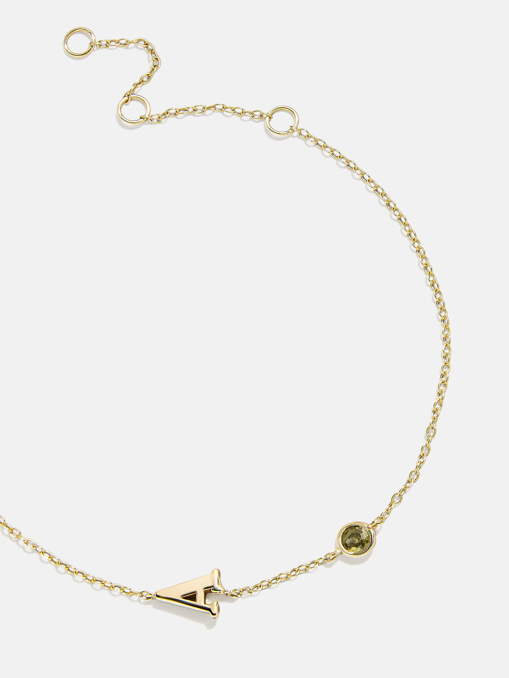 14K Gold Initial Birthstone Custom Bracelet - Peridot