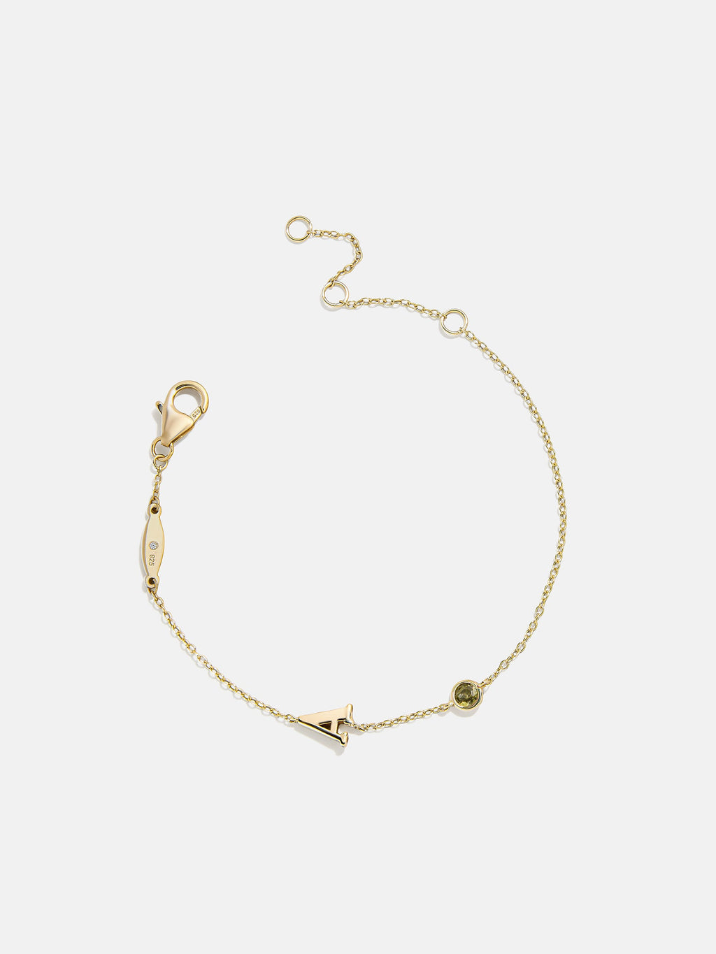 14K Gold Initial Birthstone Custom Bracelet - Peridot