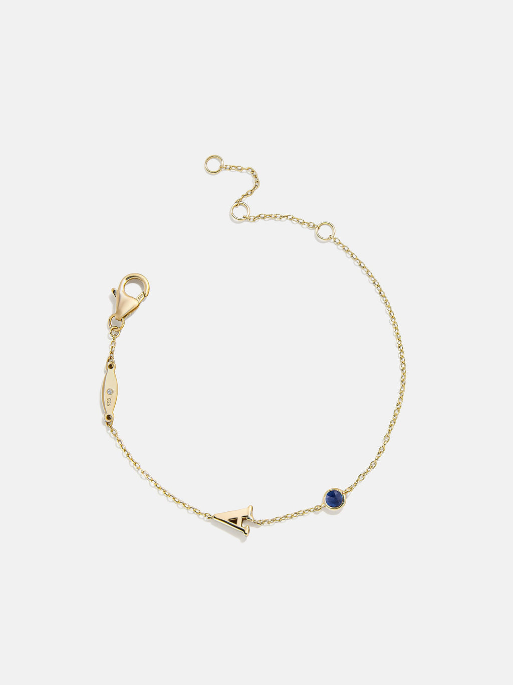 14K Gold Initial Birthstone Custom Bracelet - Sapphire
