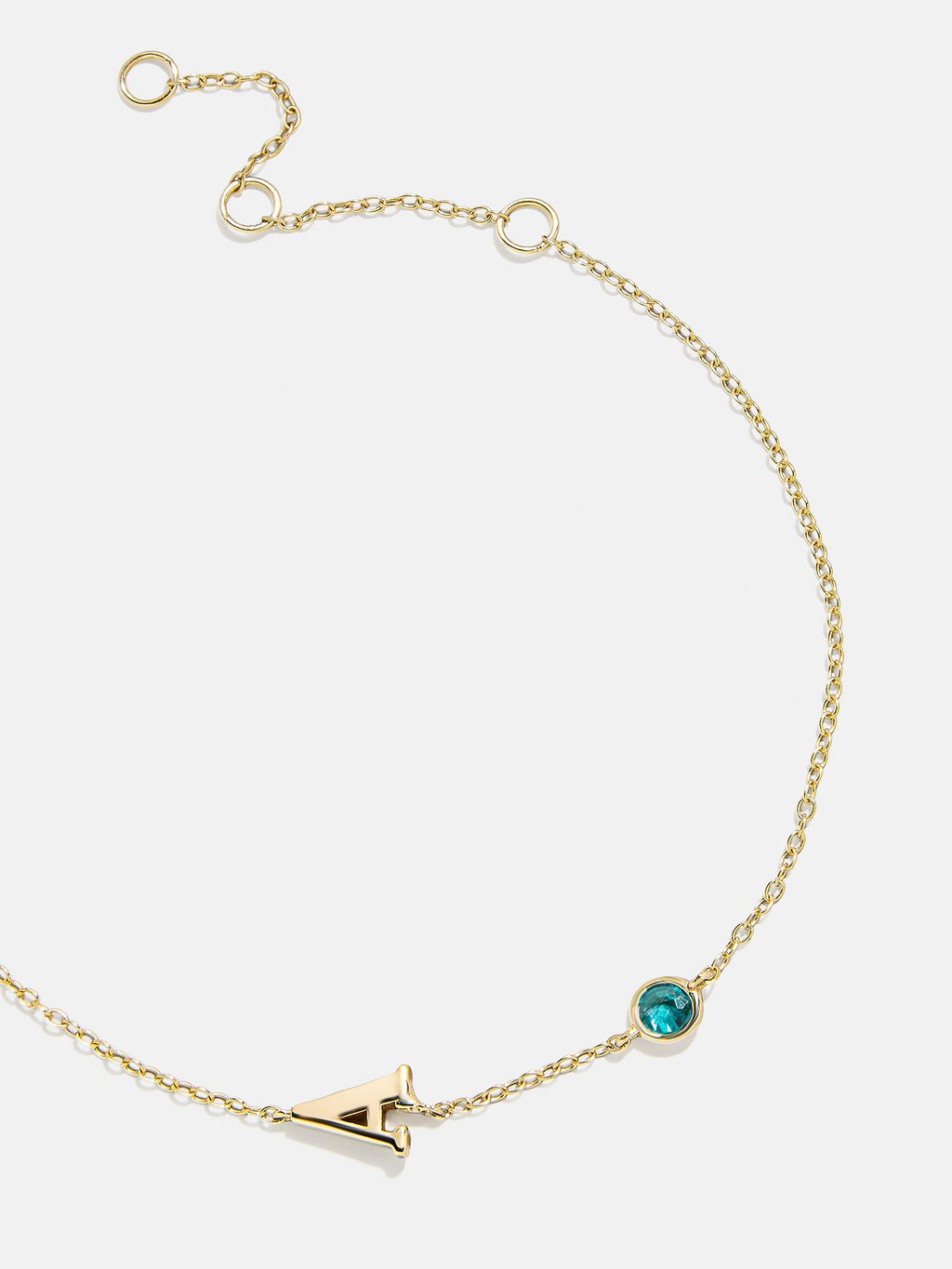 14K Gold Initial Birthstone Custom Bracelet - Blue Zircon