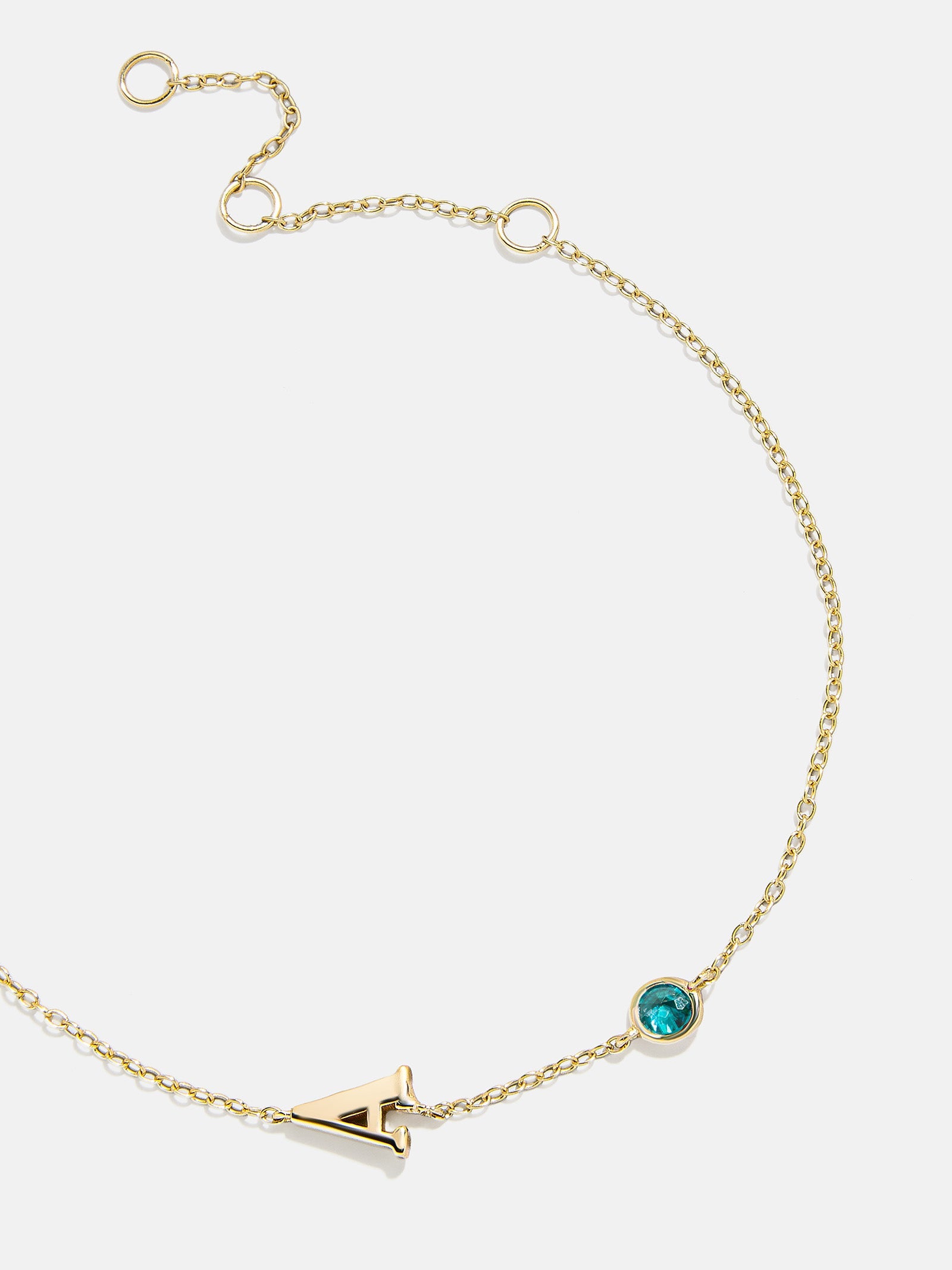 14K Gold Initial Birthstone Custom Bracelet - Blue Zircon