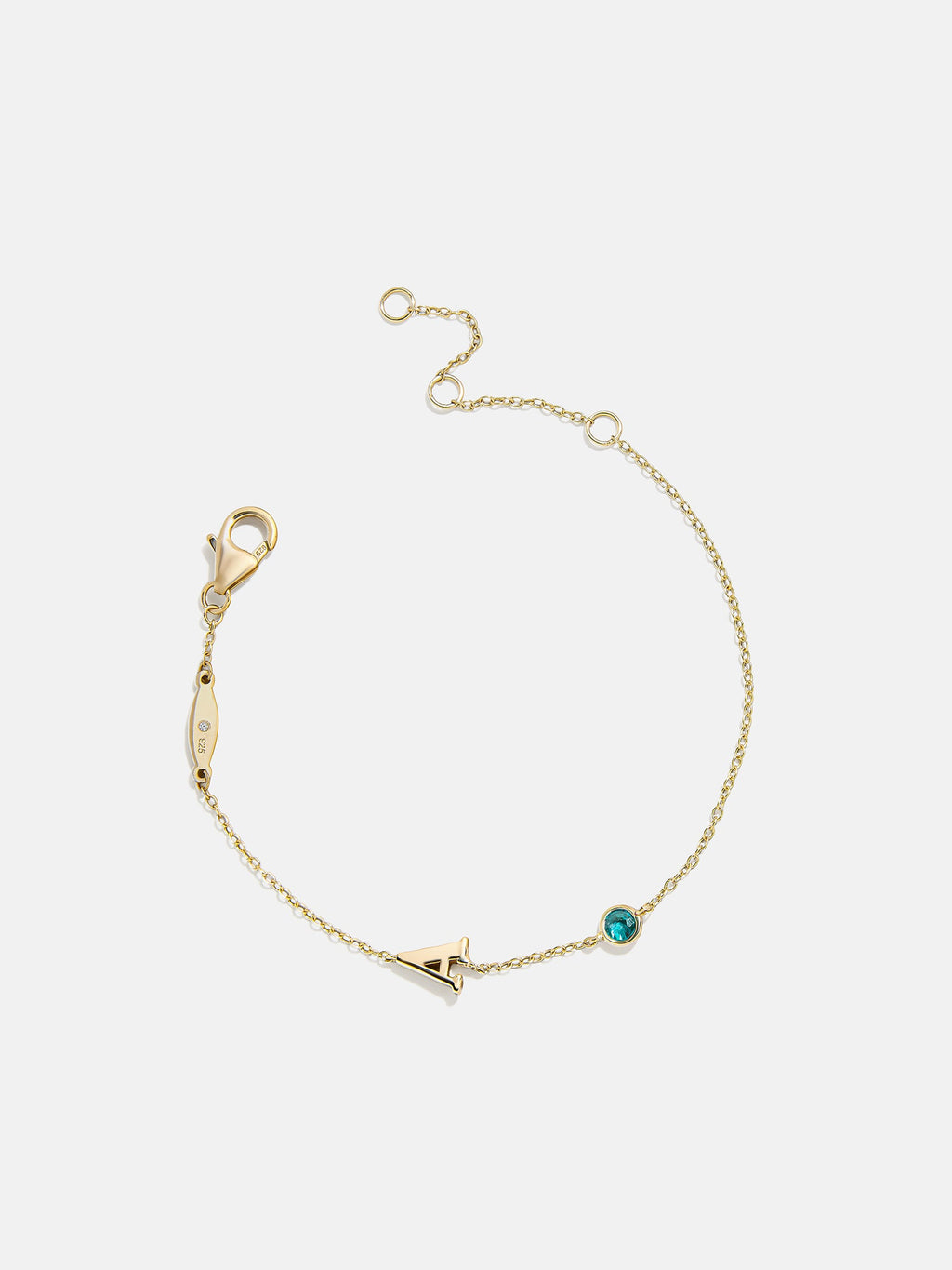 14K Gold Initial Birthstone Custom Bracelet - Blue Zircon
