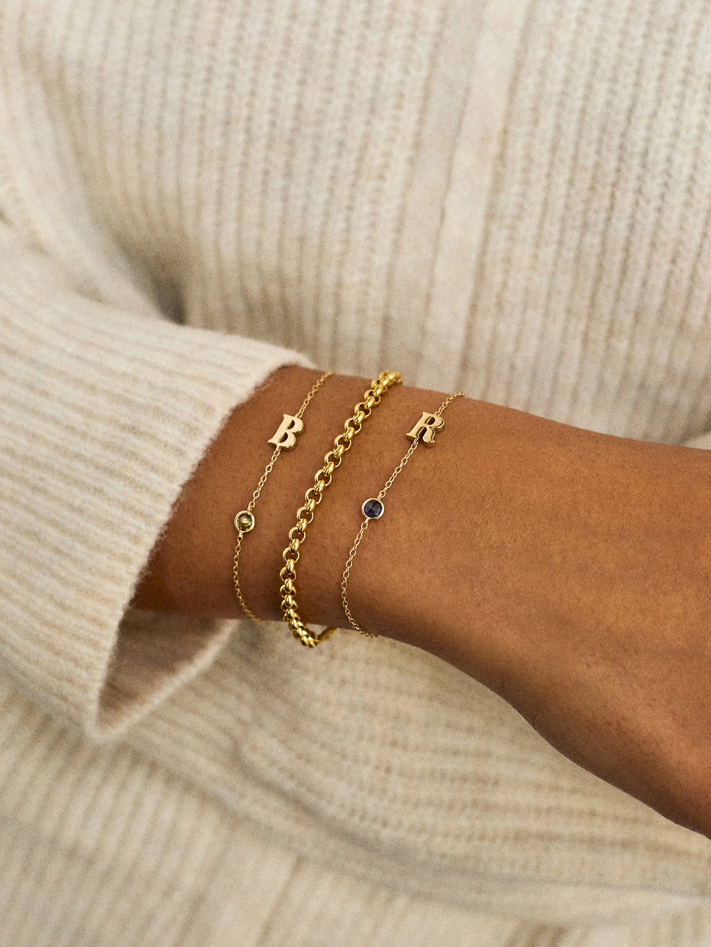 14K Gold Initial Birthstone Custom Bracelet - Rose