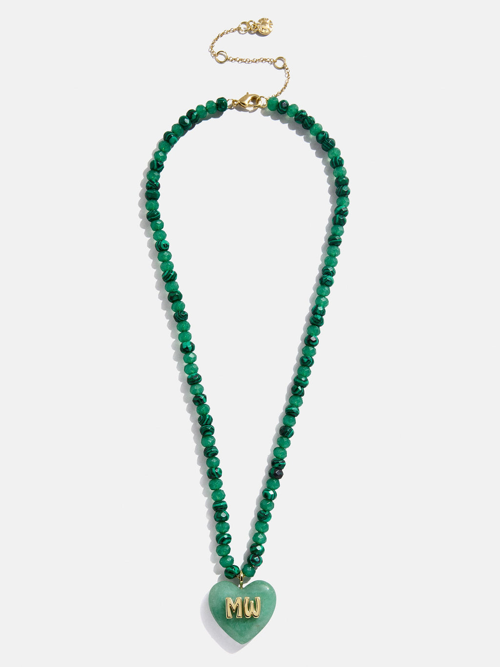 Semi-Precious Heart Custom Initial Necklace - Light Jade