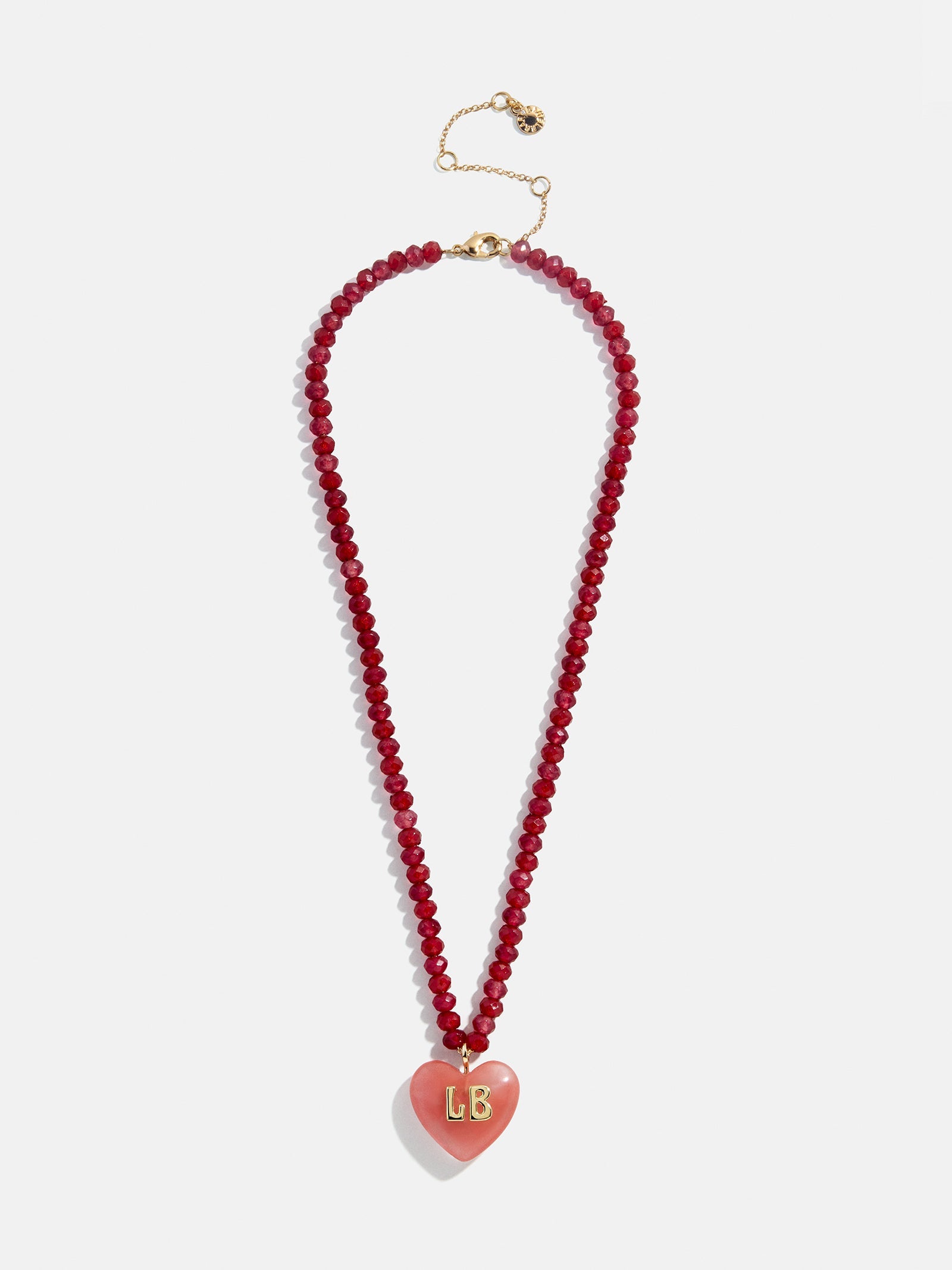 Semi-Precious Heart Custom Initial Necklace - Cherry Quartz