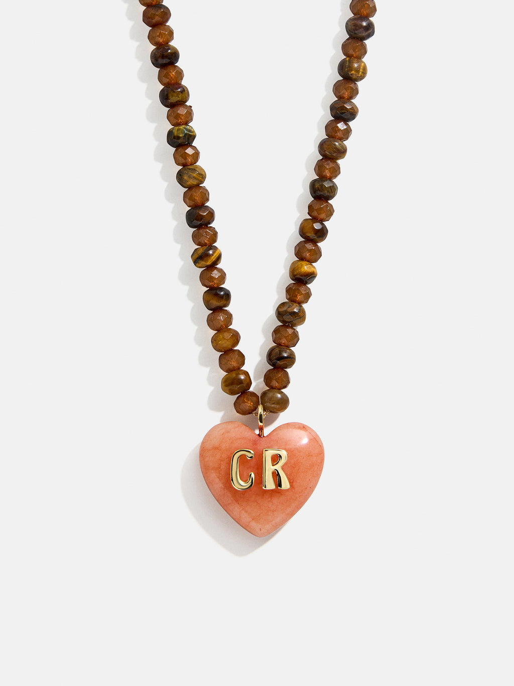 Semi-Precious Heart Custom Initial Necklace - Smoky Quartz