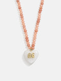 Semi-Precious Heart Custom Initial Necklace - White Quartz