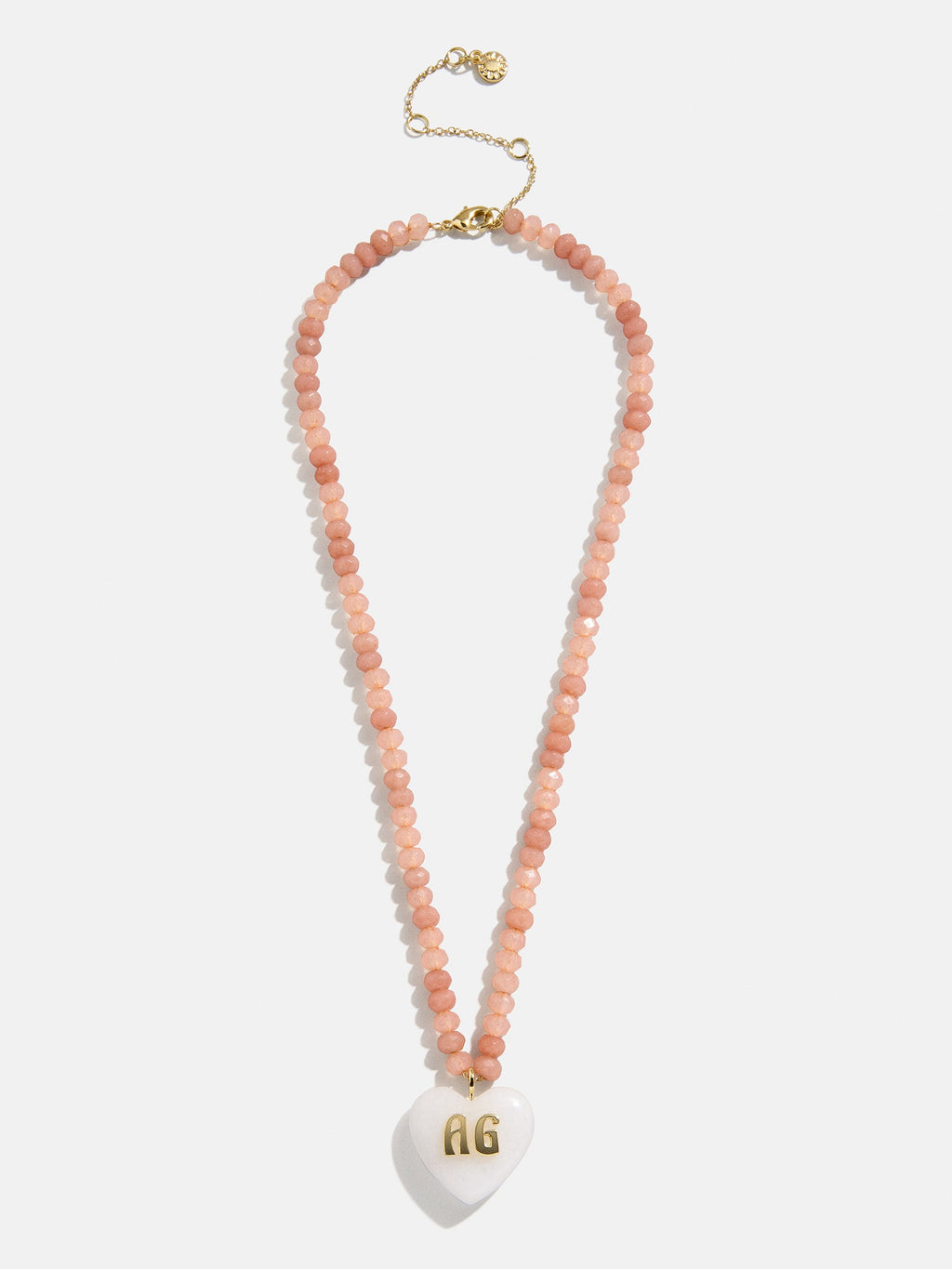 Semi-Precious Heart Custom Initial Necklace - White Quartz