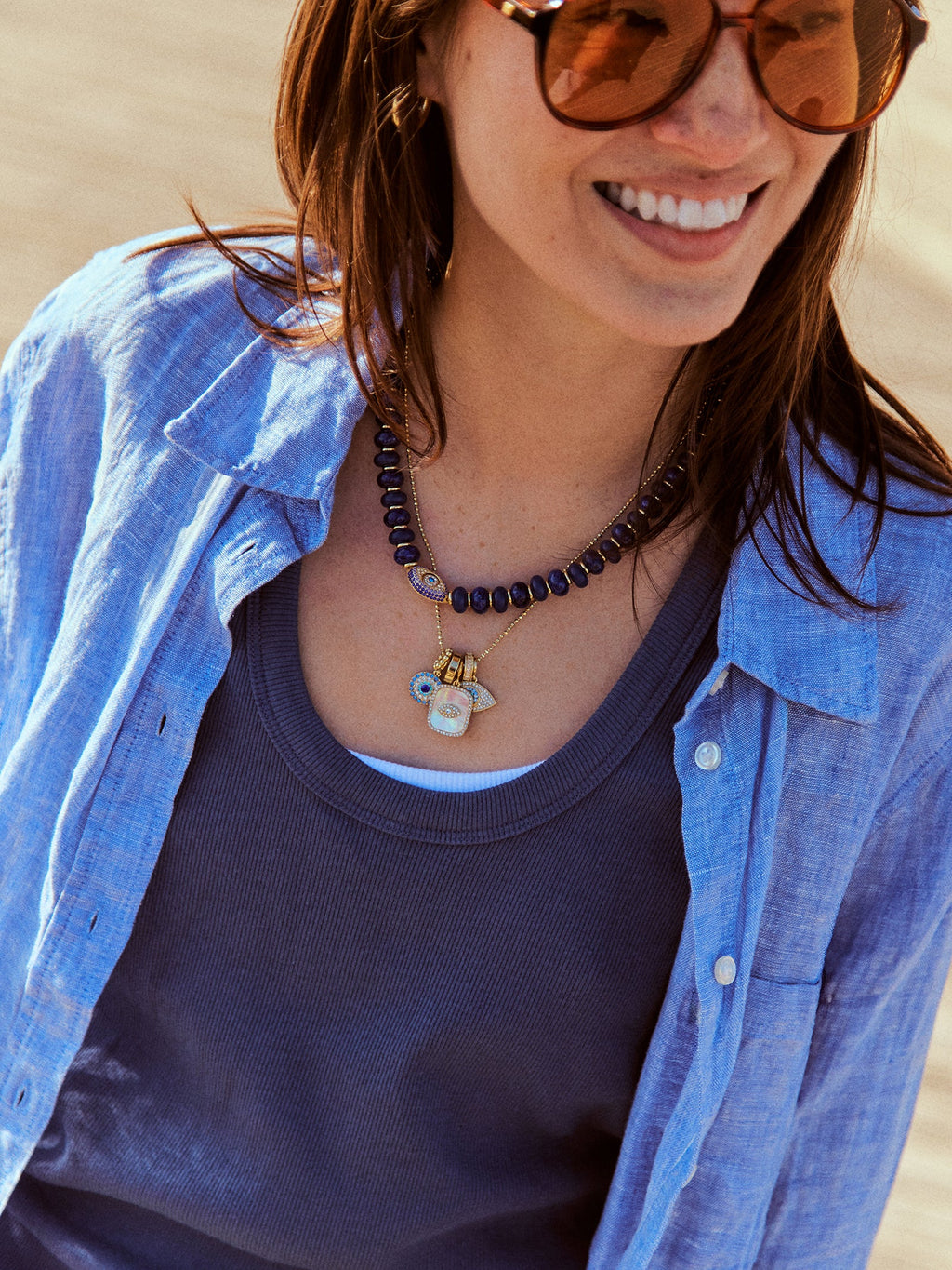 Eye Catcher Semi-Precious Necklace - Navy