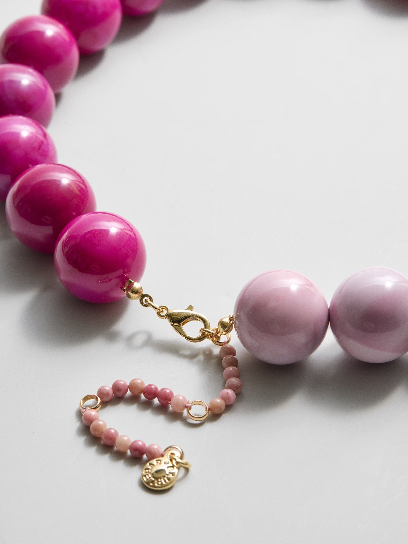 Jane Beaded Necklace - Dark Pink Quartz/Smoky Rose Quartz