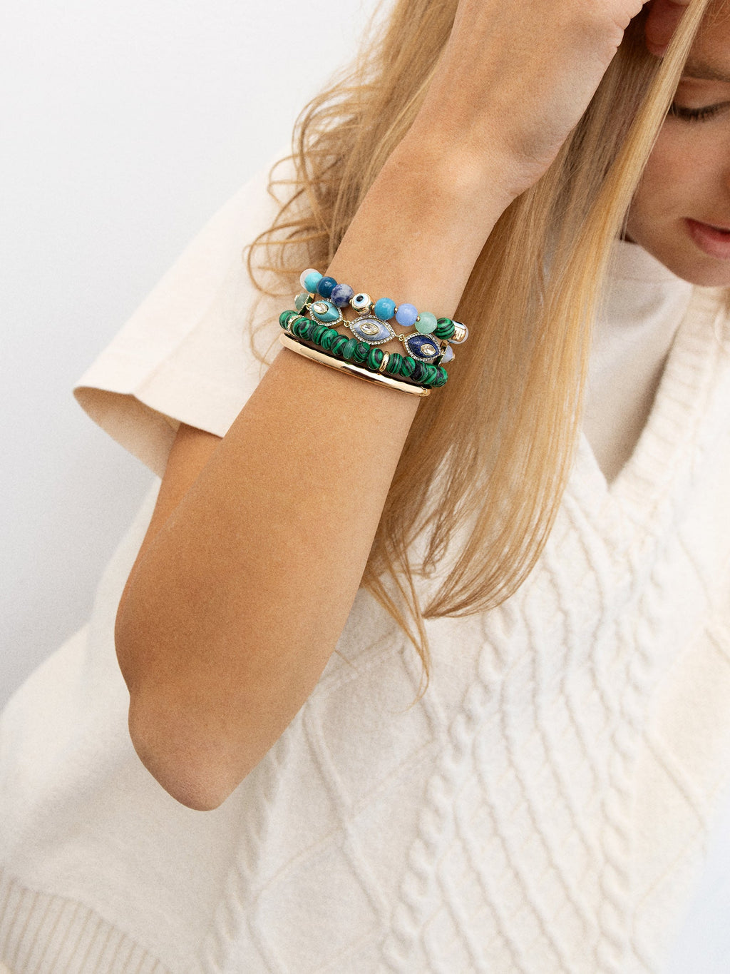 Bright Eye Semi-Precious Bracelet - Gold/Blue