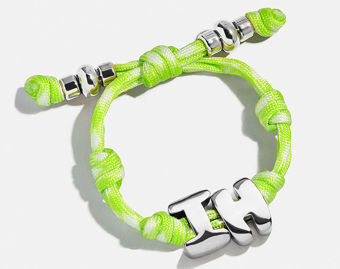 Knotty Initial Custom Bracelet - Lime Green Double Letters