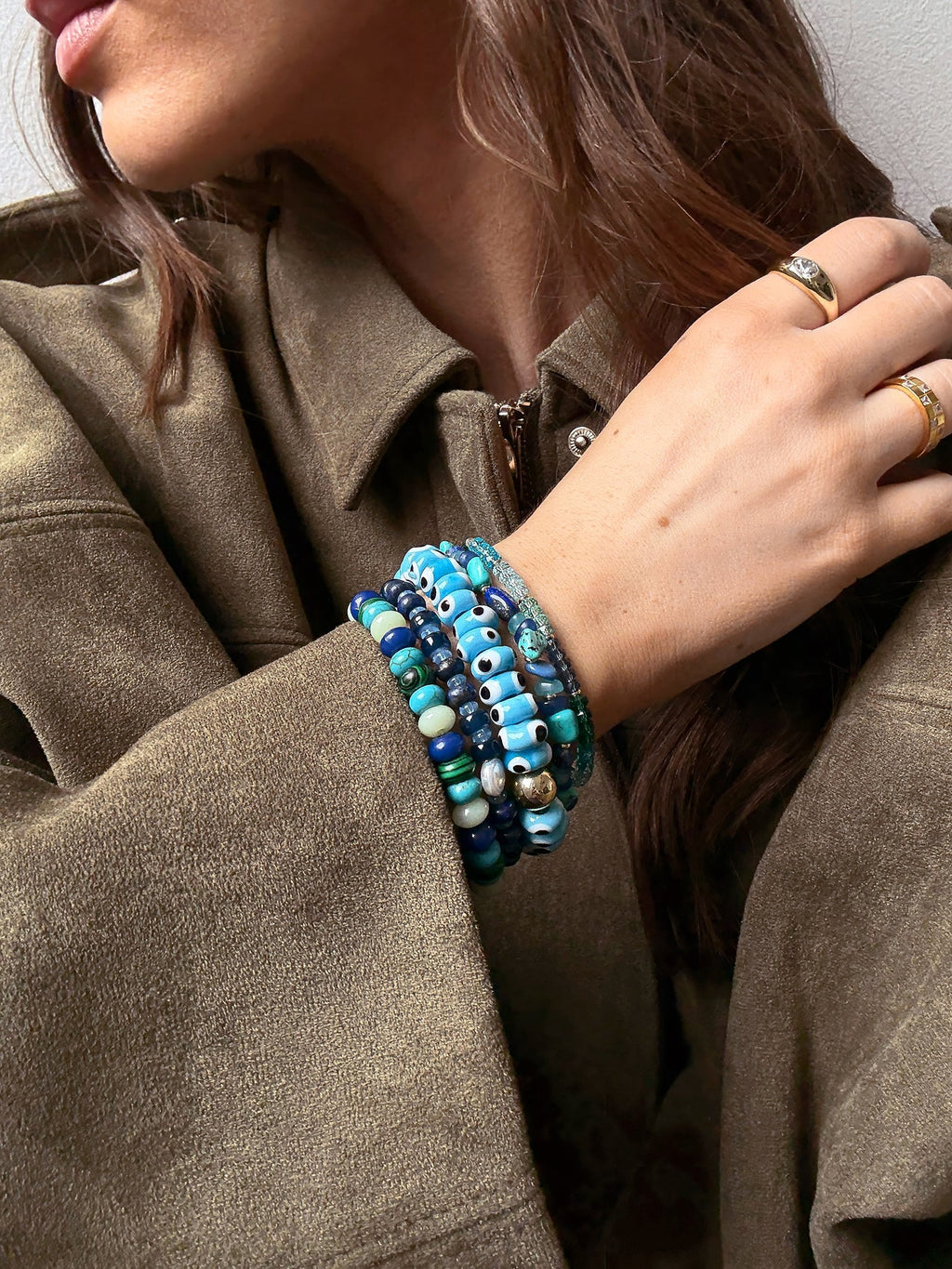 Darcy Semi-Precious Beaded Bracelet Set - Blue