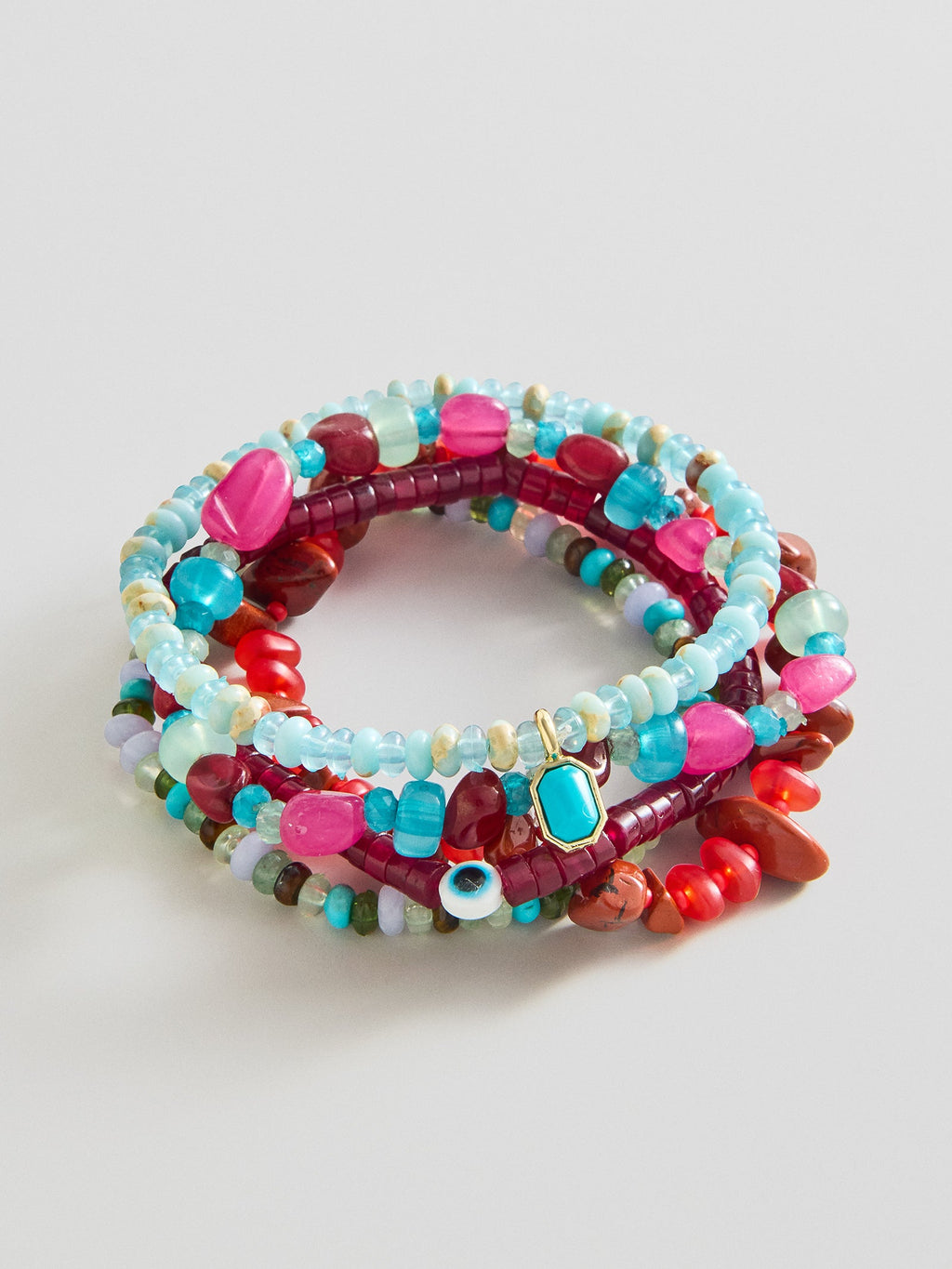 Darcy Semi-Precious Beaded Bracelet Set - Red