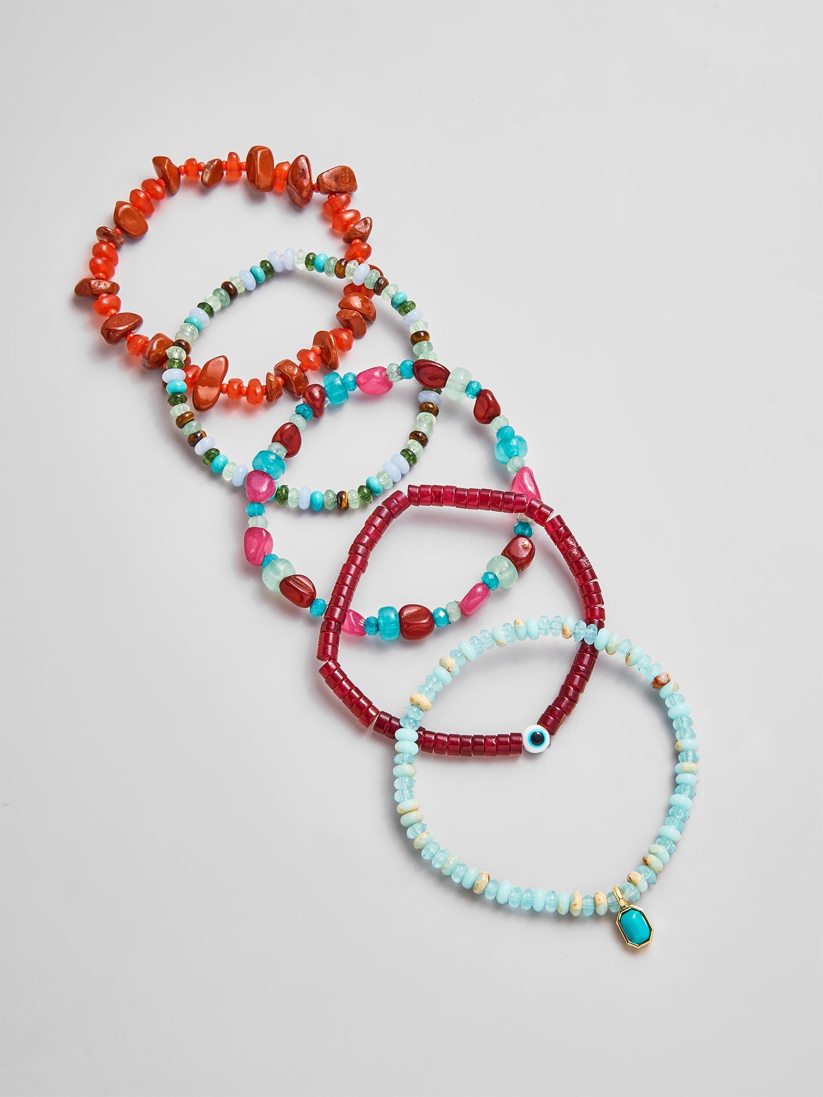 Darcy Semi-Precious Beaded Bracelet Set - Red