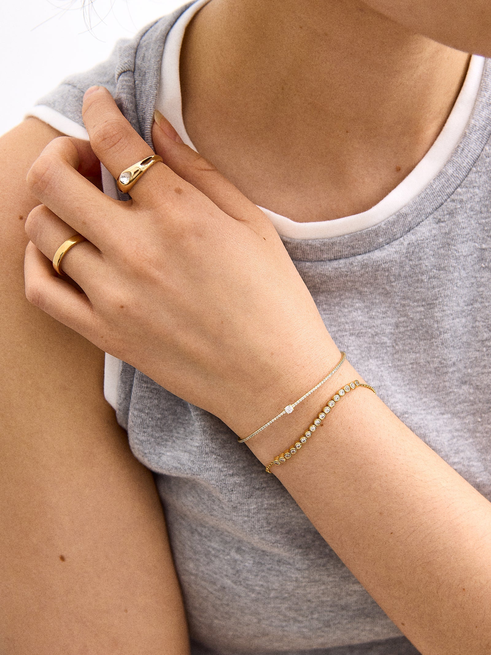 Eliza 14K Gold Cuff Bracelet - Gold/Pavé Cuff, Round Stone