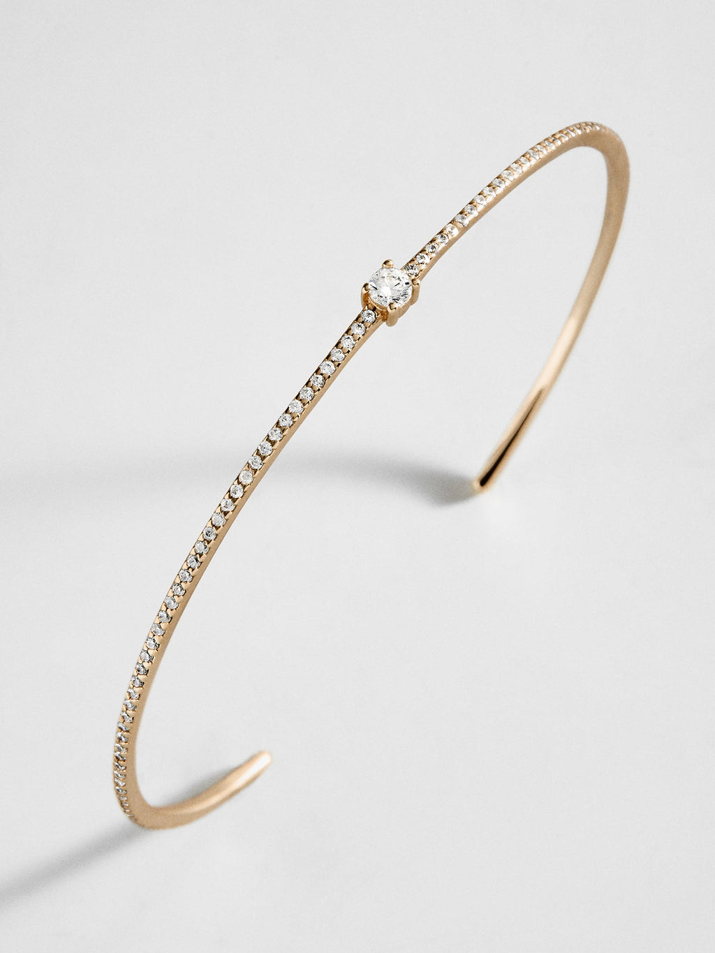 Eliza 14K Gold Cuff Bracelet - Gold/Pavé Cuff, Round Stone