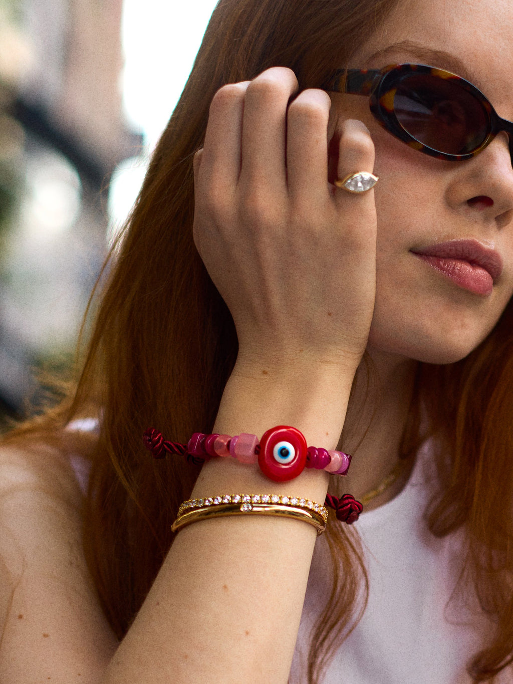 Bright Eyed Beaded Bracelet - Red