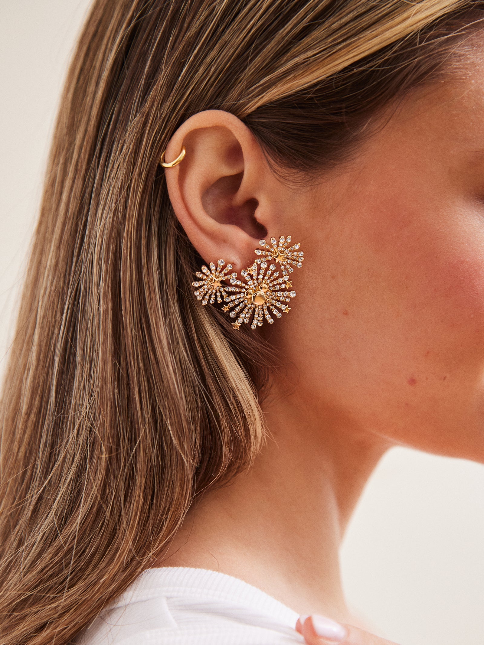 Disney Firework Stud Earrings - Gold/Pavé