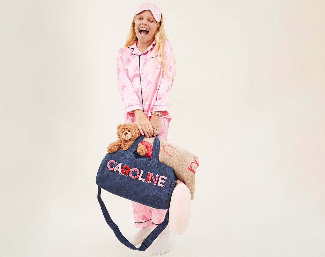 Thready to Go Kids' Custom Duffle - Dark Denim/Pink Multi