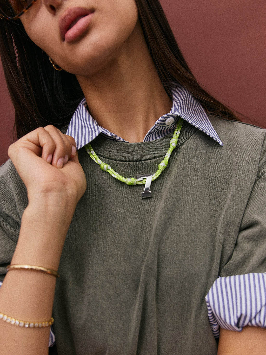 Knotty Varsity Custom Necklace - Lime Green Single Digit