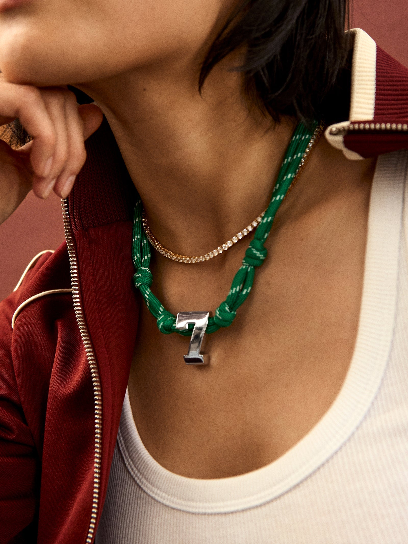 Knotty Varsity Custom Necklace - Bright Green Double Digit