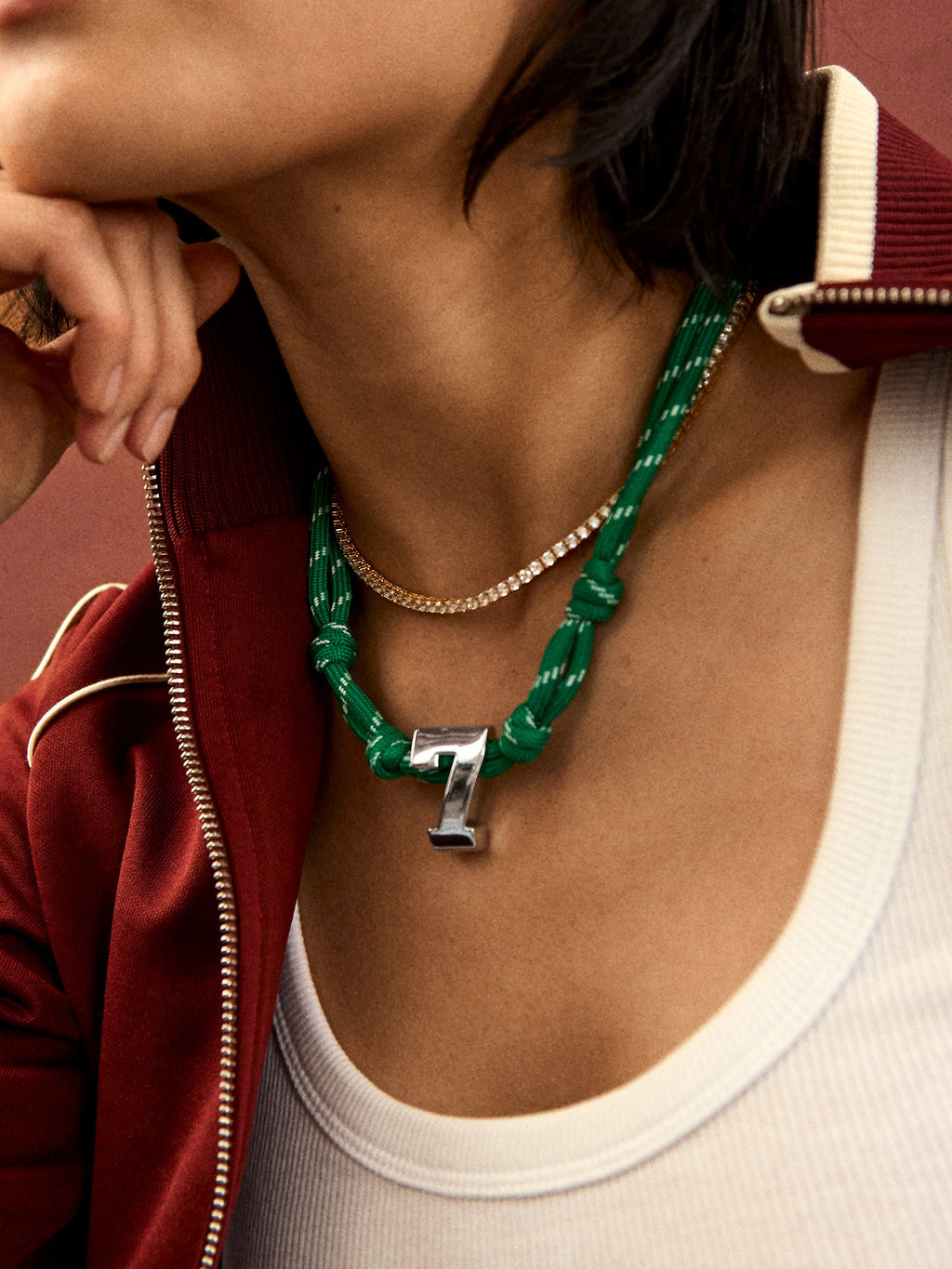 Knotty Varsity Custom Necklace - Bright Green Single Digit