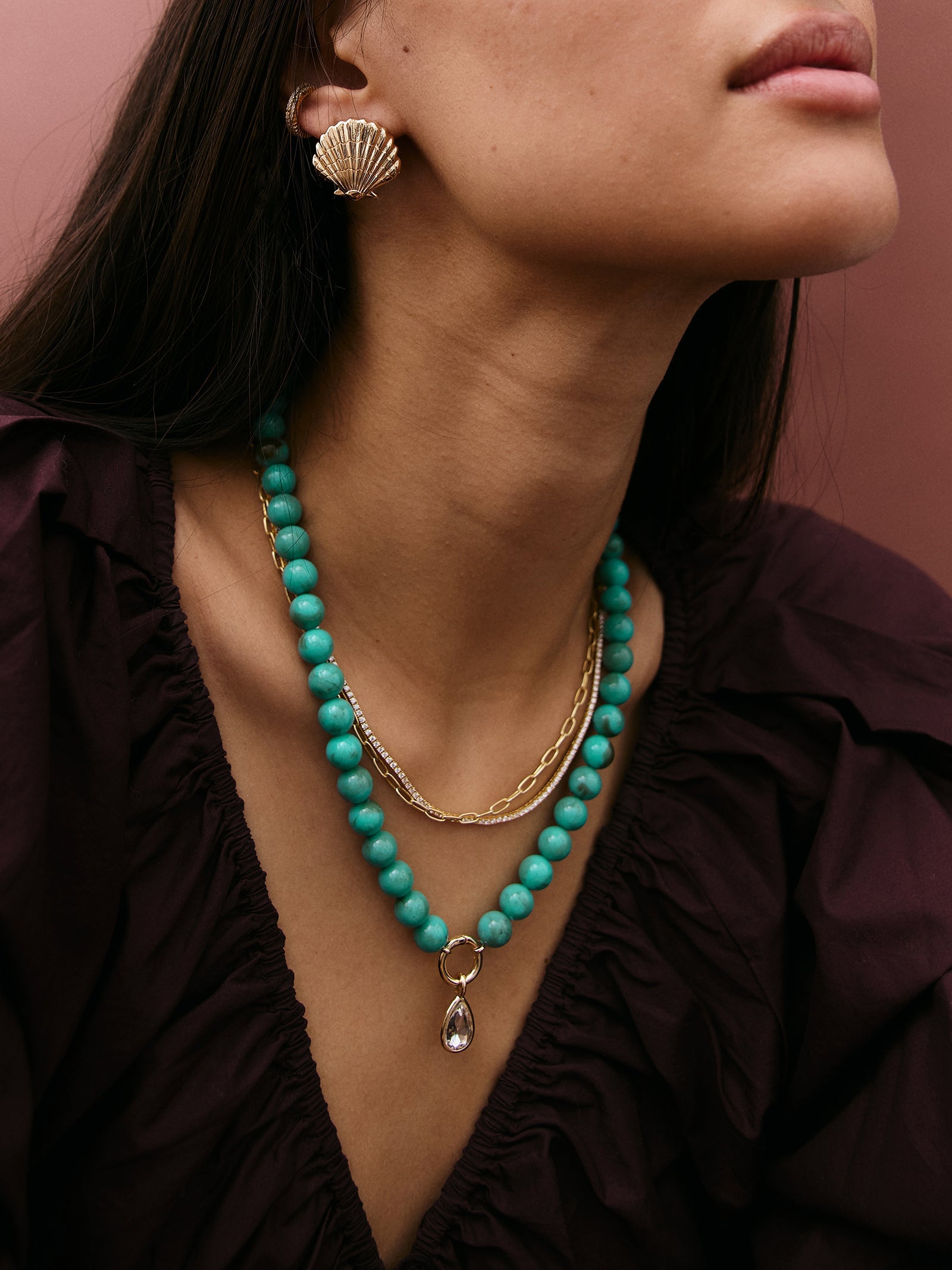Janette Beaded Ring Necklace - Turquoise Bead
