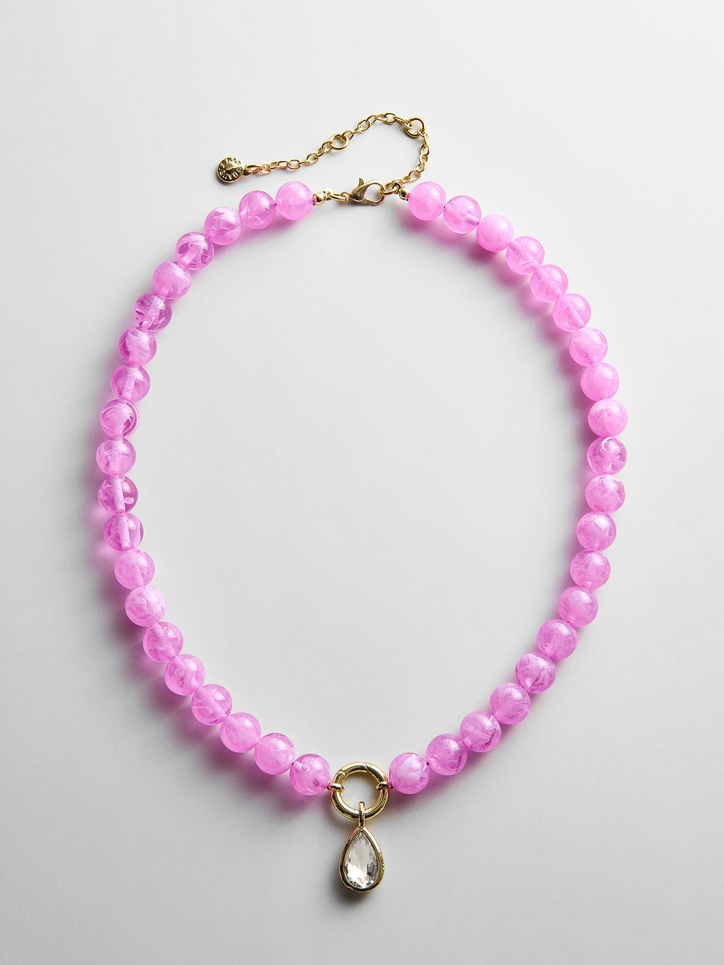 Janette Beaded Ring Necklace - Fuchsia Agate Bead