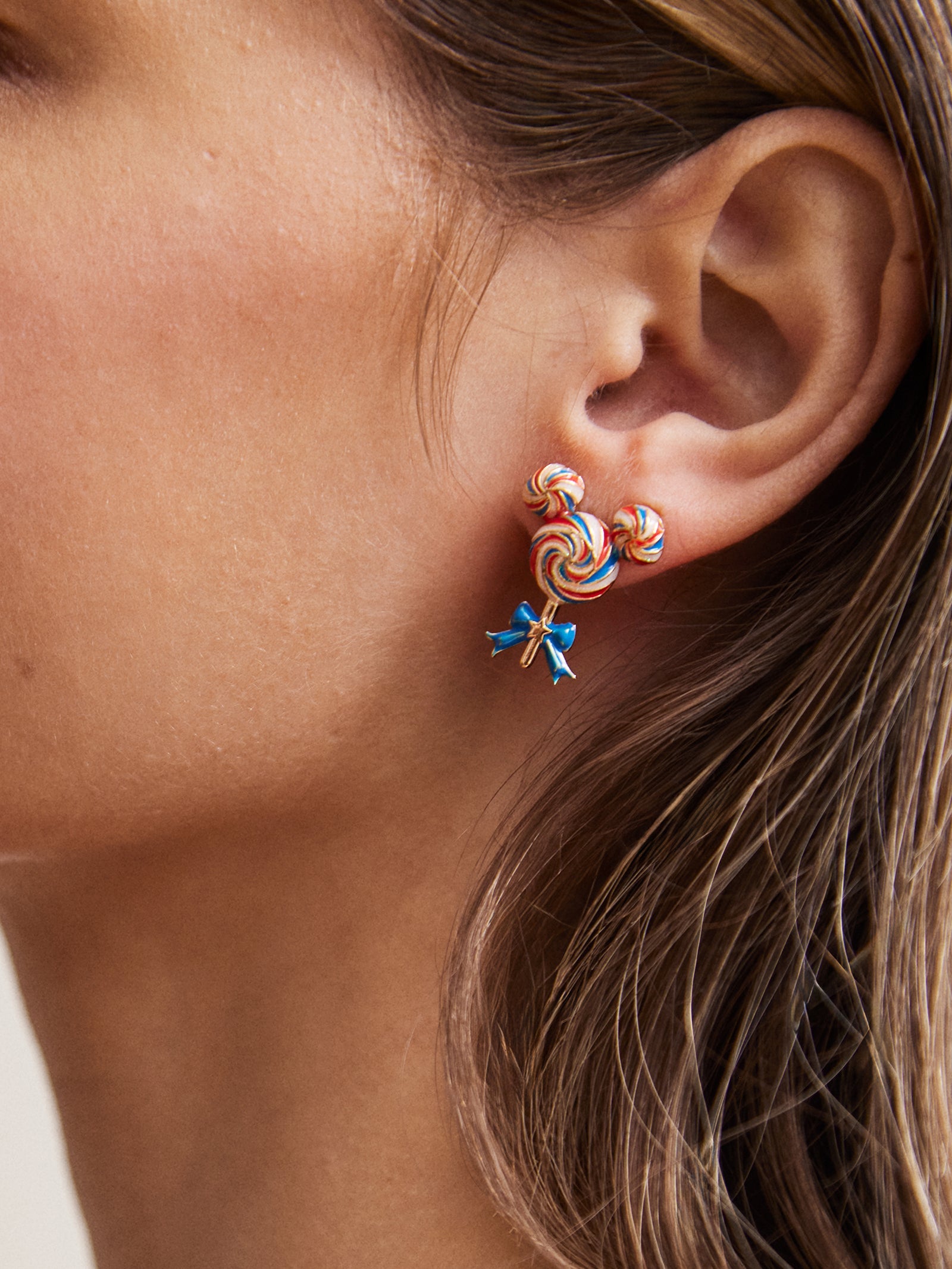 Disney Lollipop Stud Earrings - Red/White/Blue