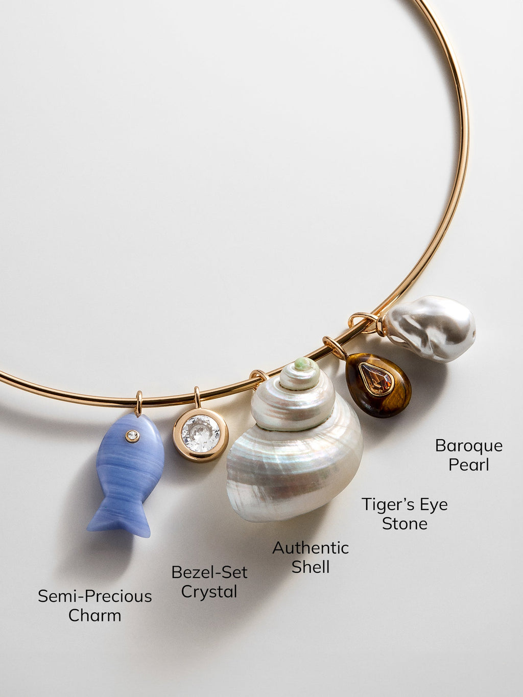 Kacey Removable Charm Collar Necklace - Gold/Pearl