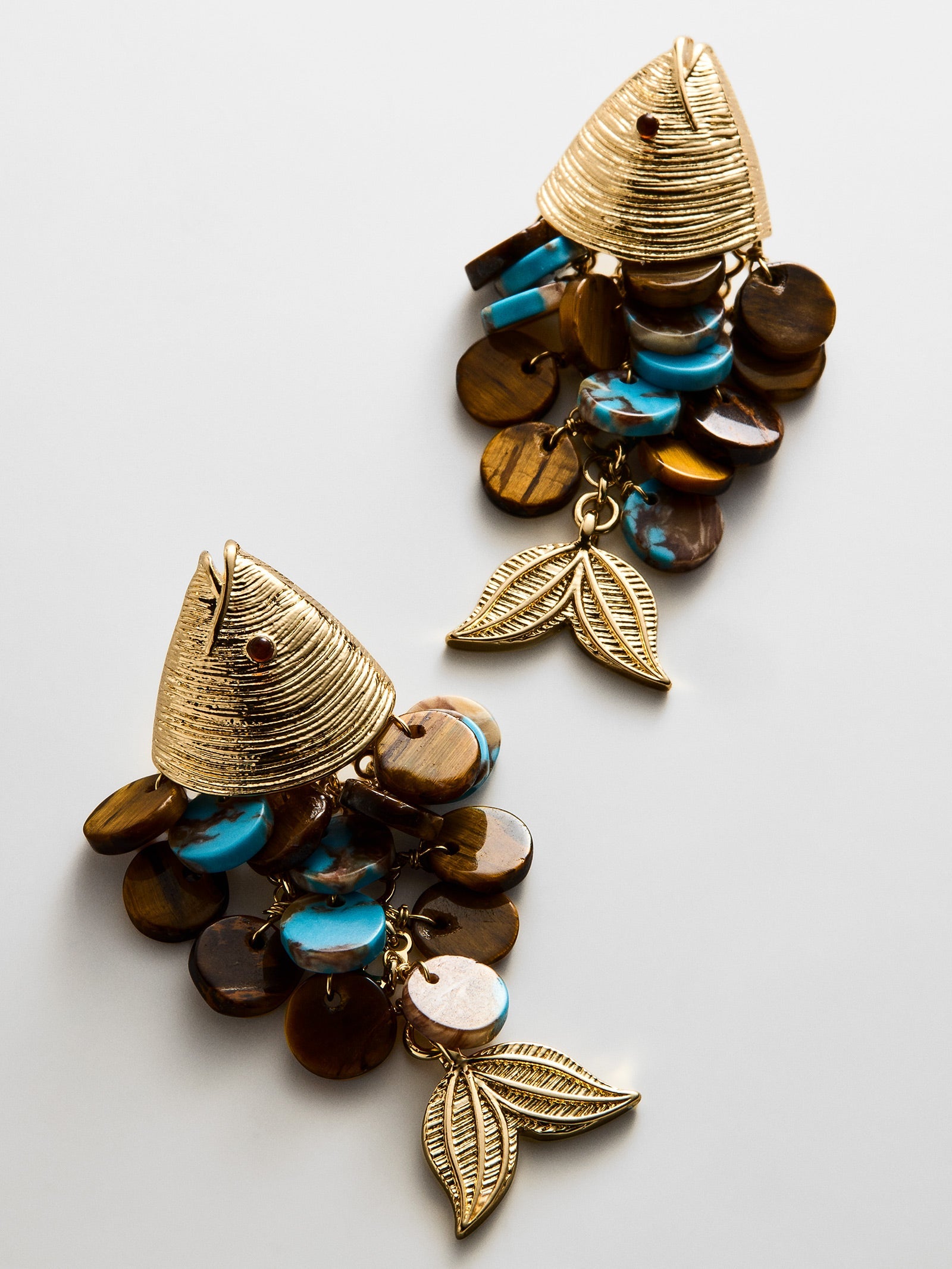 Ripple Effect Fish Earrings - Gold/Tiger’s Eye