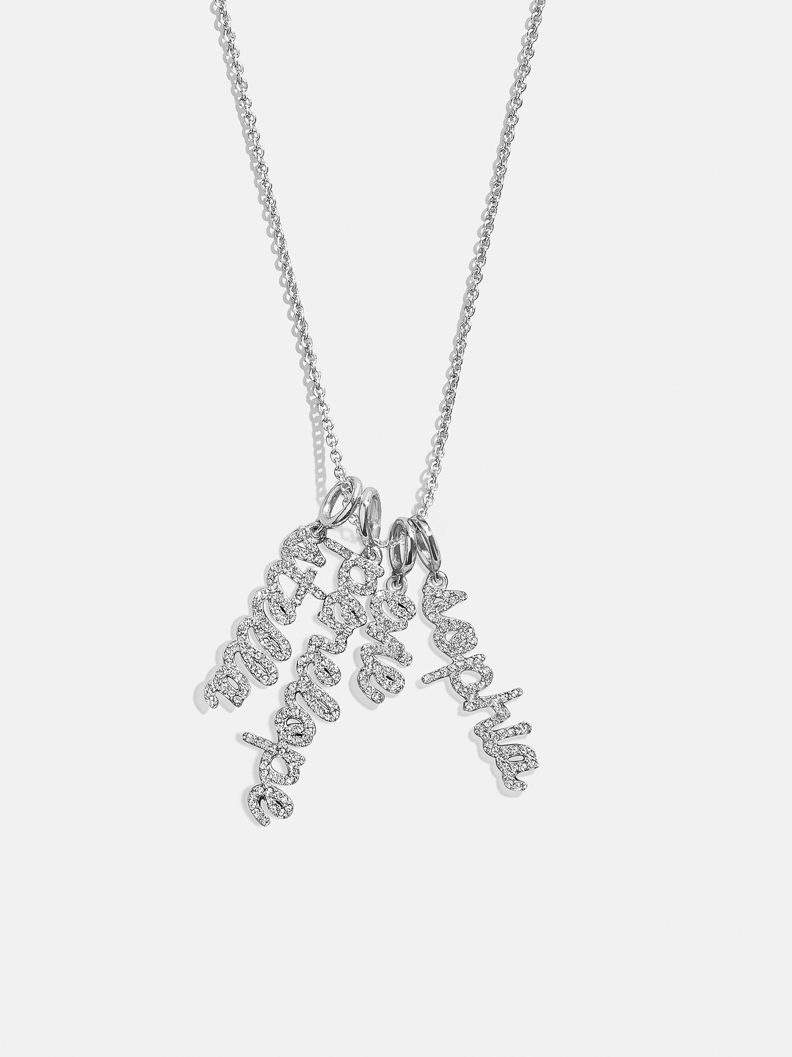 Mini Silver Pavé Script Cluster Custom Nameplate Necklace - 4 Names