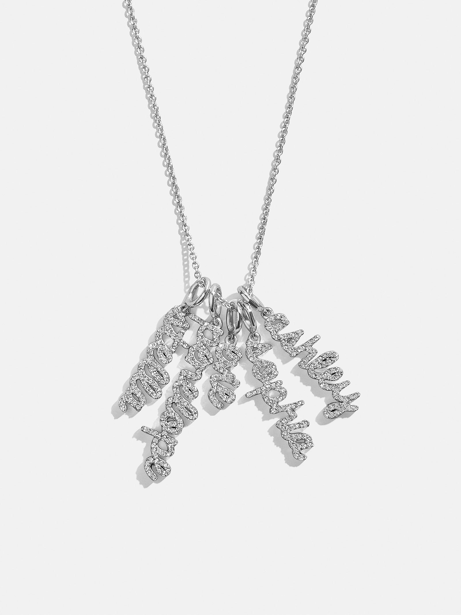 Mini Silver Pavé Script Cluster Custom Nameplate Necklace - 5 Names
