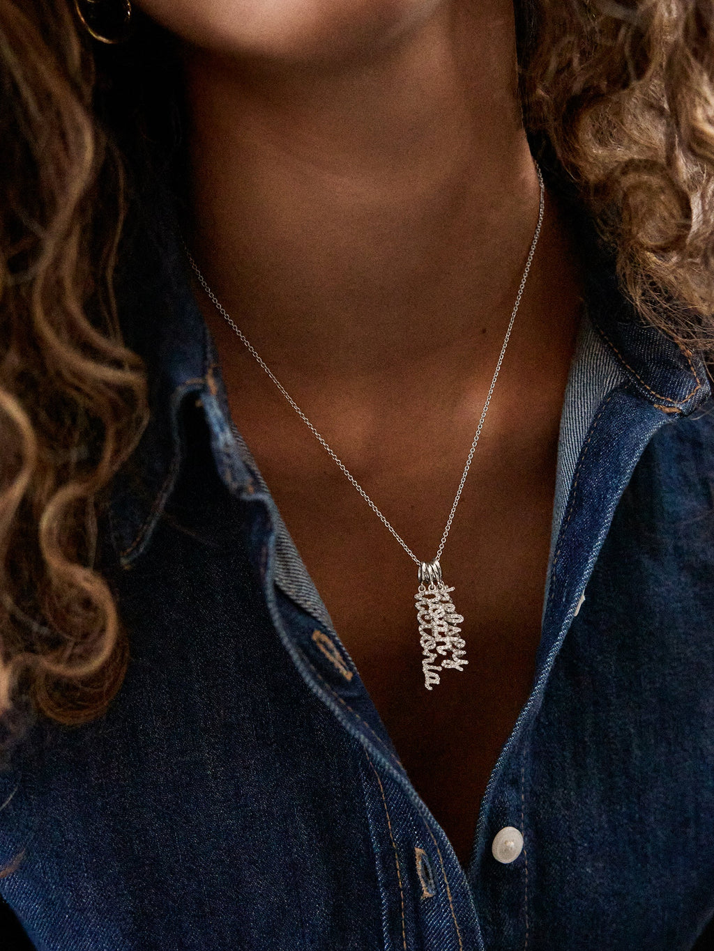 Mini Silver Script Cluster Custom Nameplate Necklace - 5 Names
