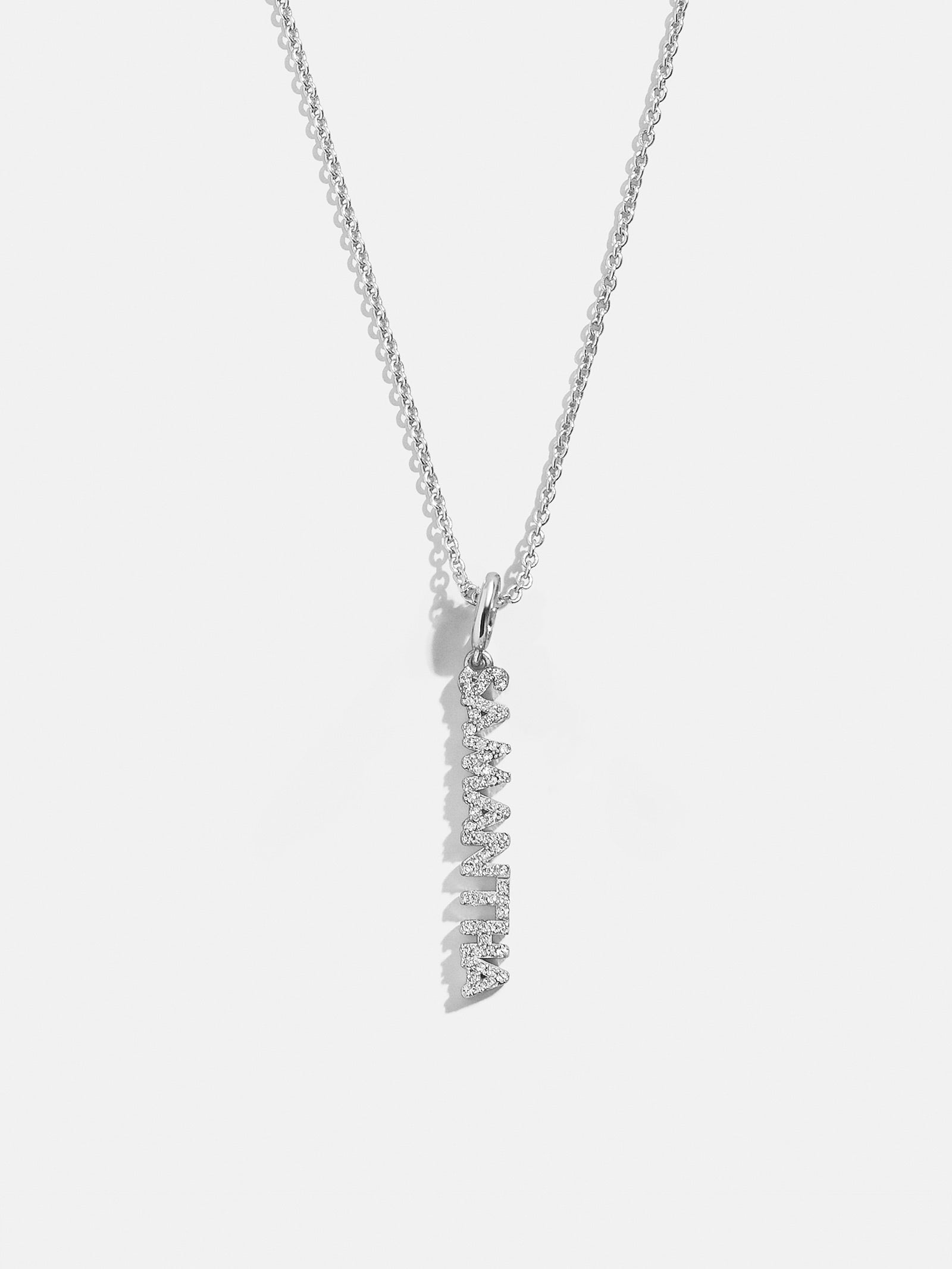 Mini Silver Pavé Block Cluster Custom Nameplate Necklace - 1 Name