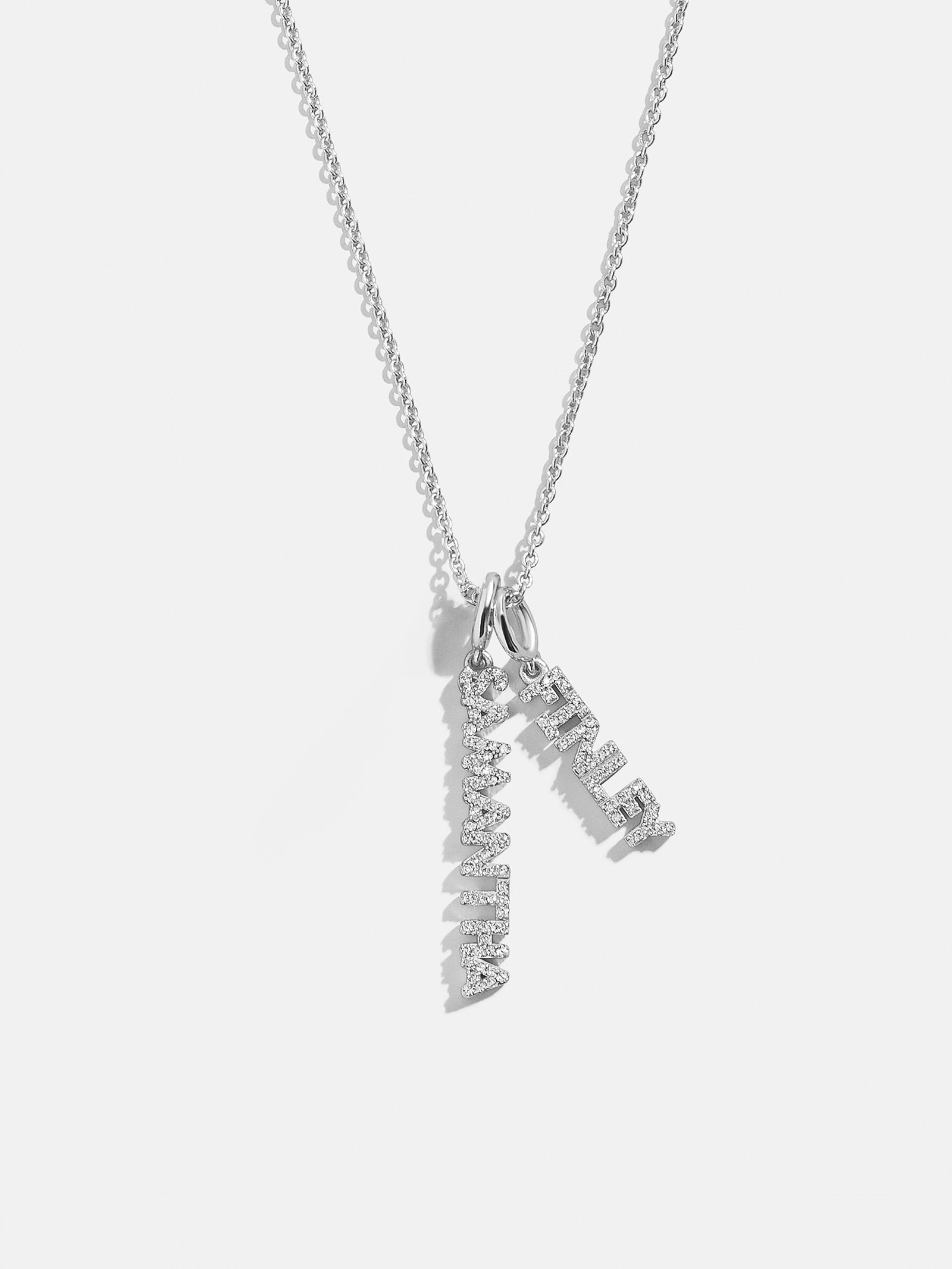 Mini Silver Pavé Block Cluster Custom Nameplate Necklace - 2 Names