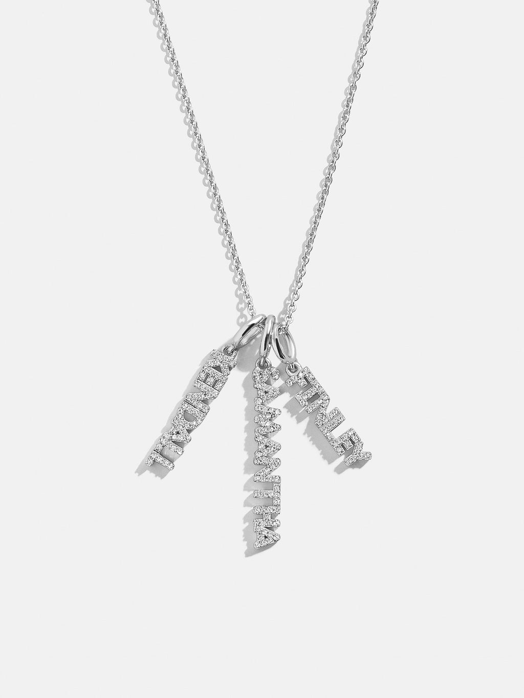 Mini Silver Pavé Block Cluster Custom Nameplate Necklace - 3 Names
