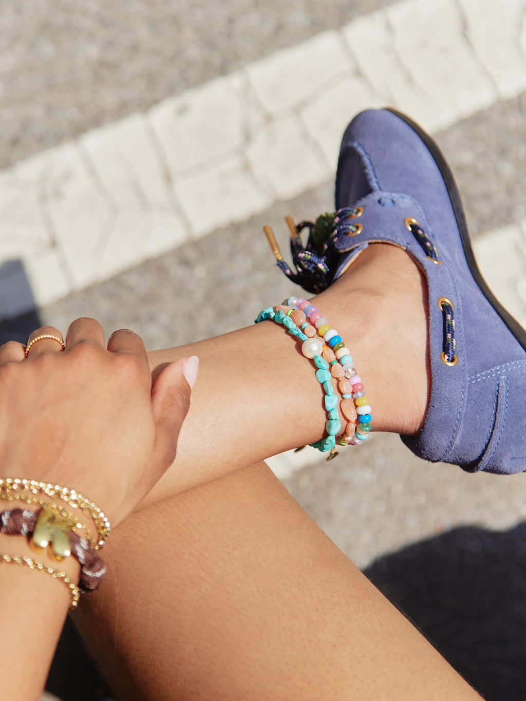 Brooke Semi-Precious Waterproof Anklet Set - Bright Multi